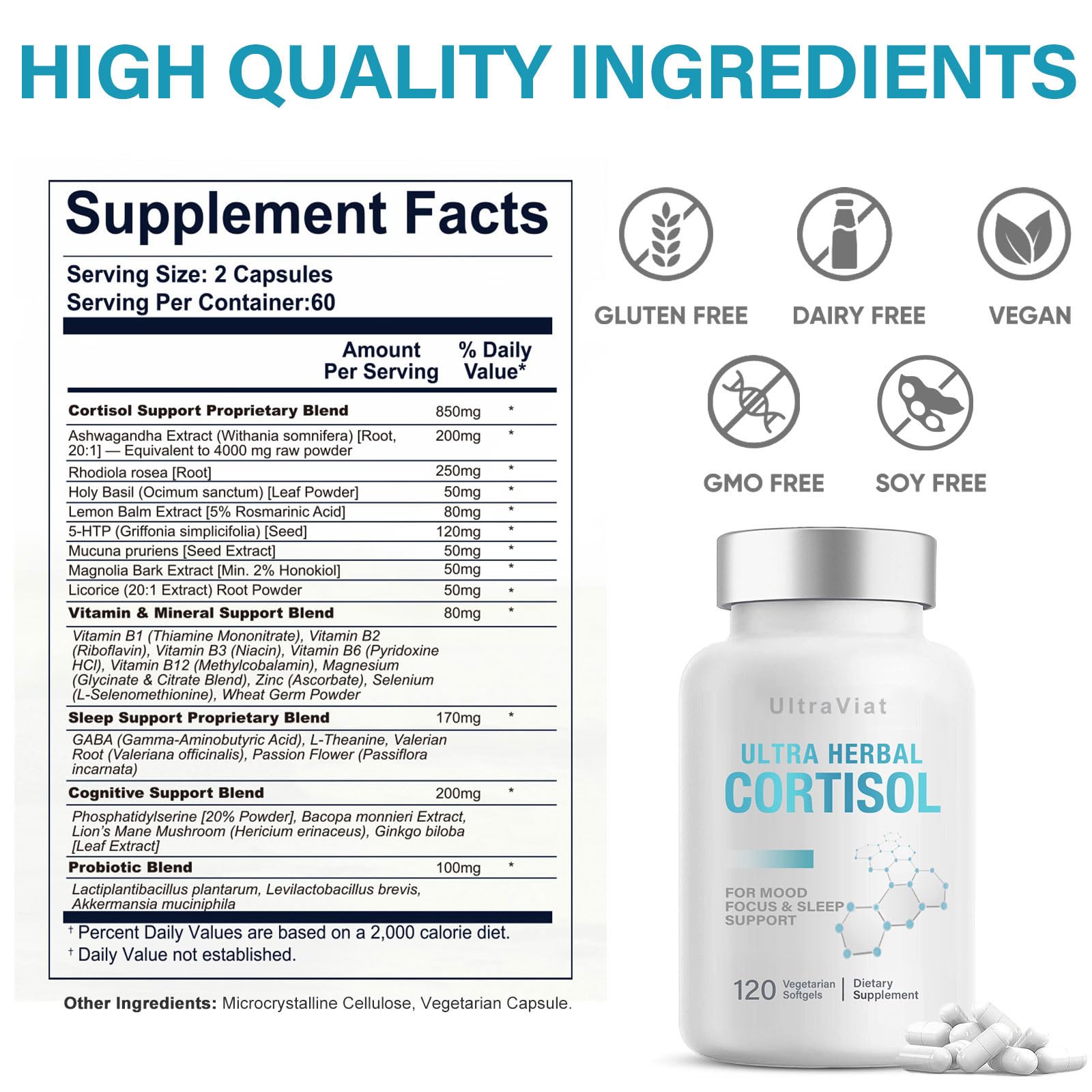 Cortisol Supplements for Women/Men, Cortisol Reducer with Ashwagandha, Rhodiola Rosea, L-Theanine, Support Hormone Balance, Stress & Sleep EVYOUNG uk supplements