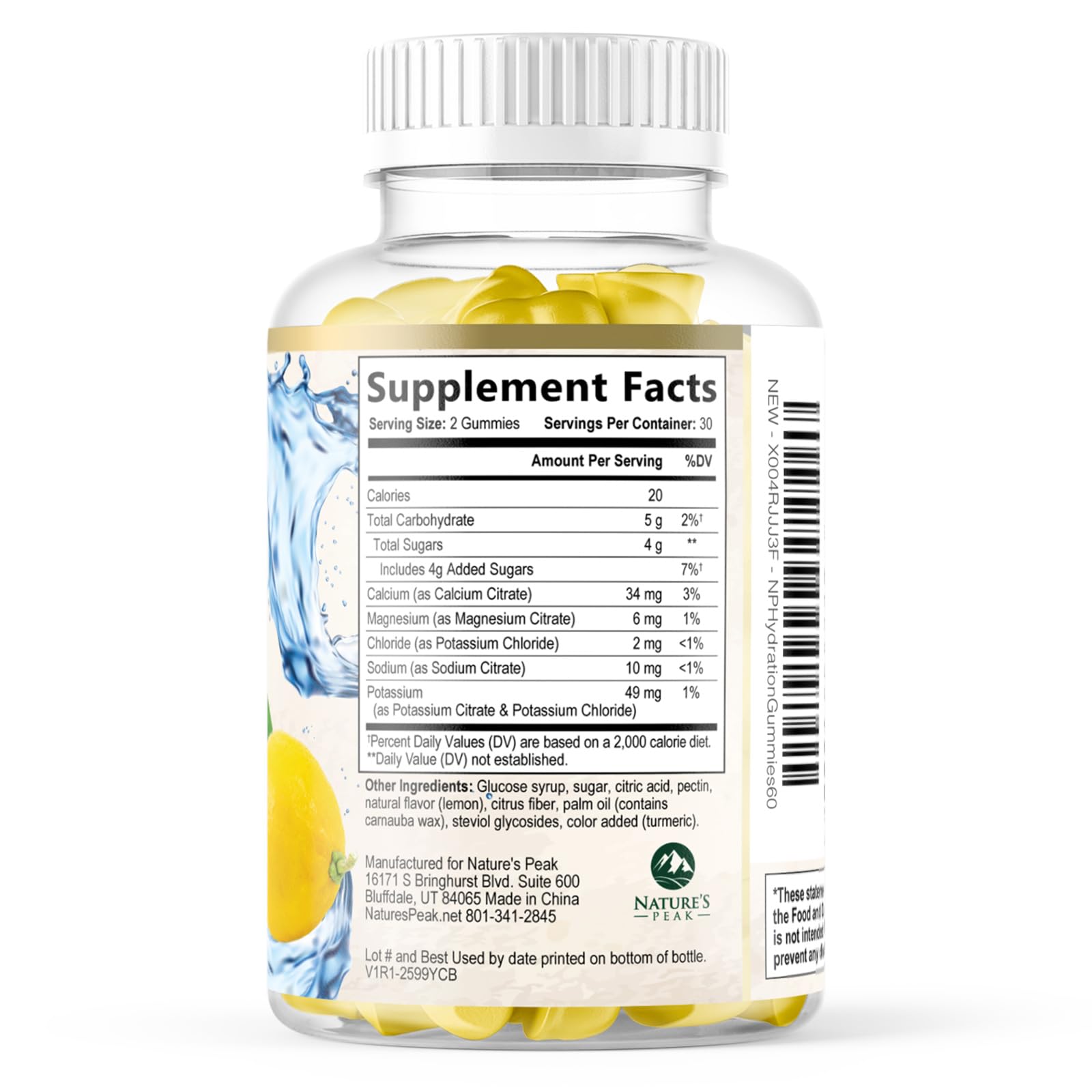 Hydration Electrolyte Gummies - Daily Liquid Replenisher Gummy - Electrolyte Multiplier with Minerals, Potassium & Real Salt - Vegan, Non-GMO - Tasty Lemon Flavor Hydration Electrolytes - 60 Gummies Nature's Peak uk supplements
