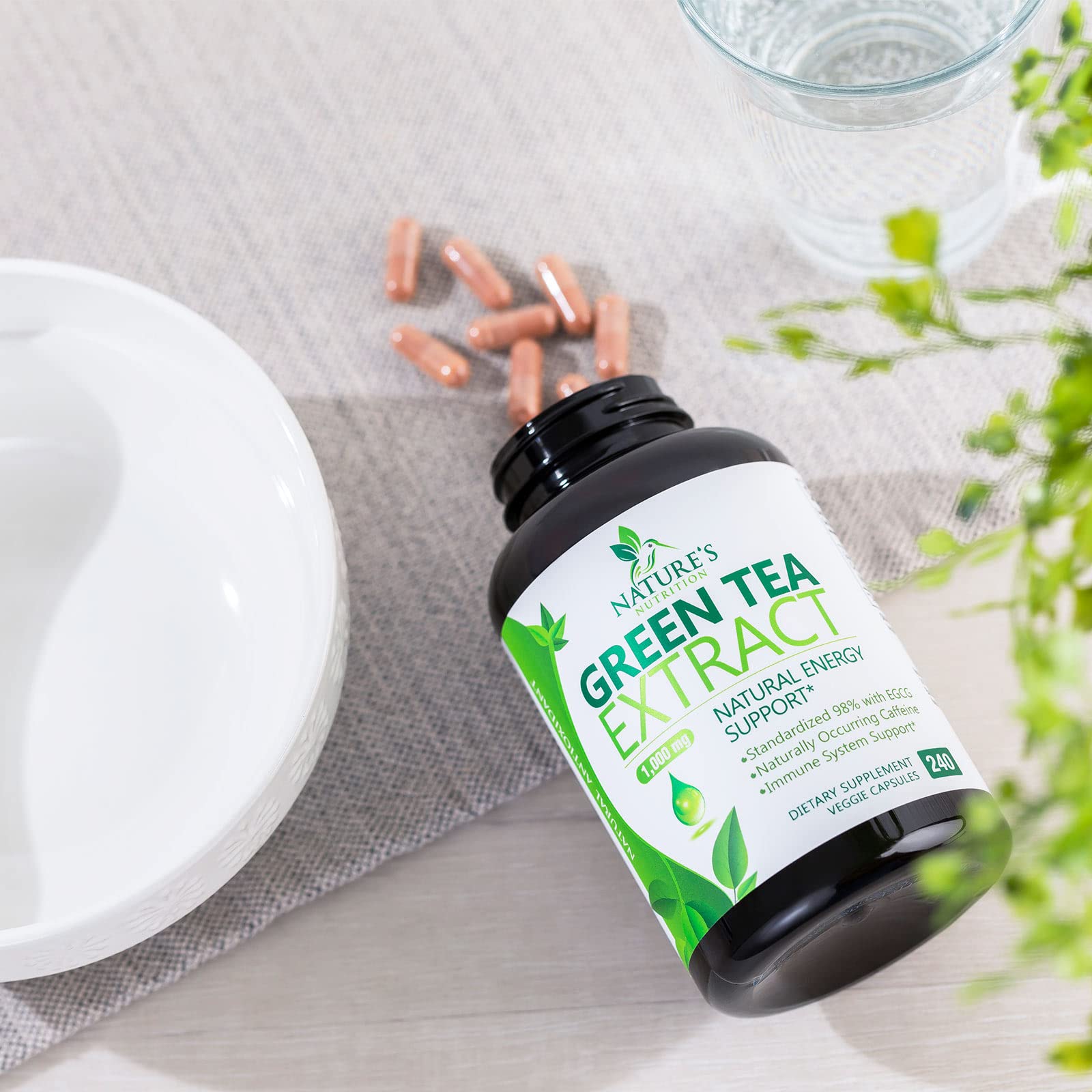 Green Tea Extract Capsules 1000mg 98% Standardized EGCG - 3X Strength for Natural Nature's Nutrition uk supplements