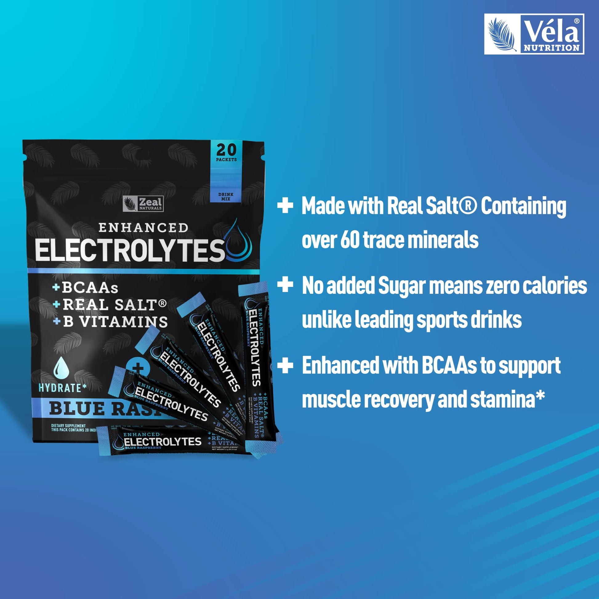 Enhanced Powder Stick Packs (Blue Raspberry - 20 Packets) Sugar Free + BCAA B-Vitamin Zeal Naturals uk supplements