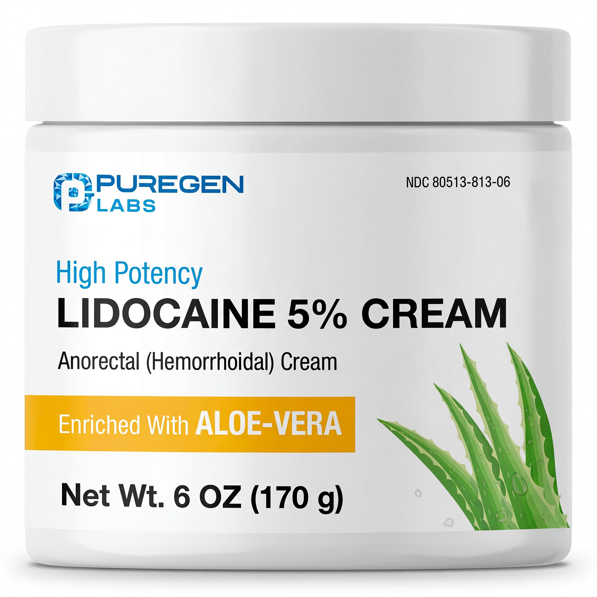Puregen Labs Lidocaine 5% Anorectal (hemorrhoidal) Cream Maximum Strength | Enriched with Aloe-Vera | 6 Oz P Puregen Labs uk supplements