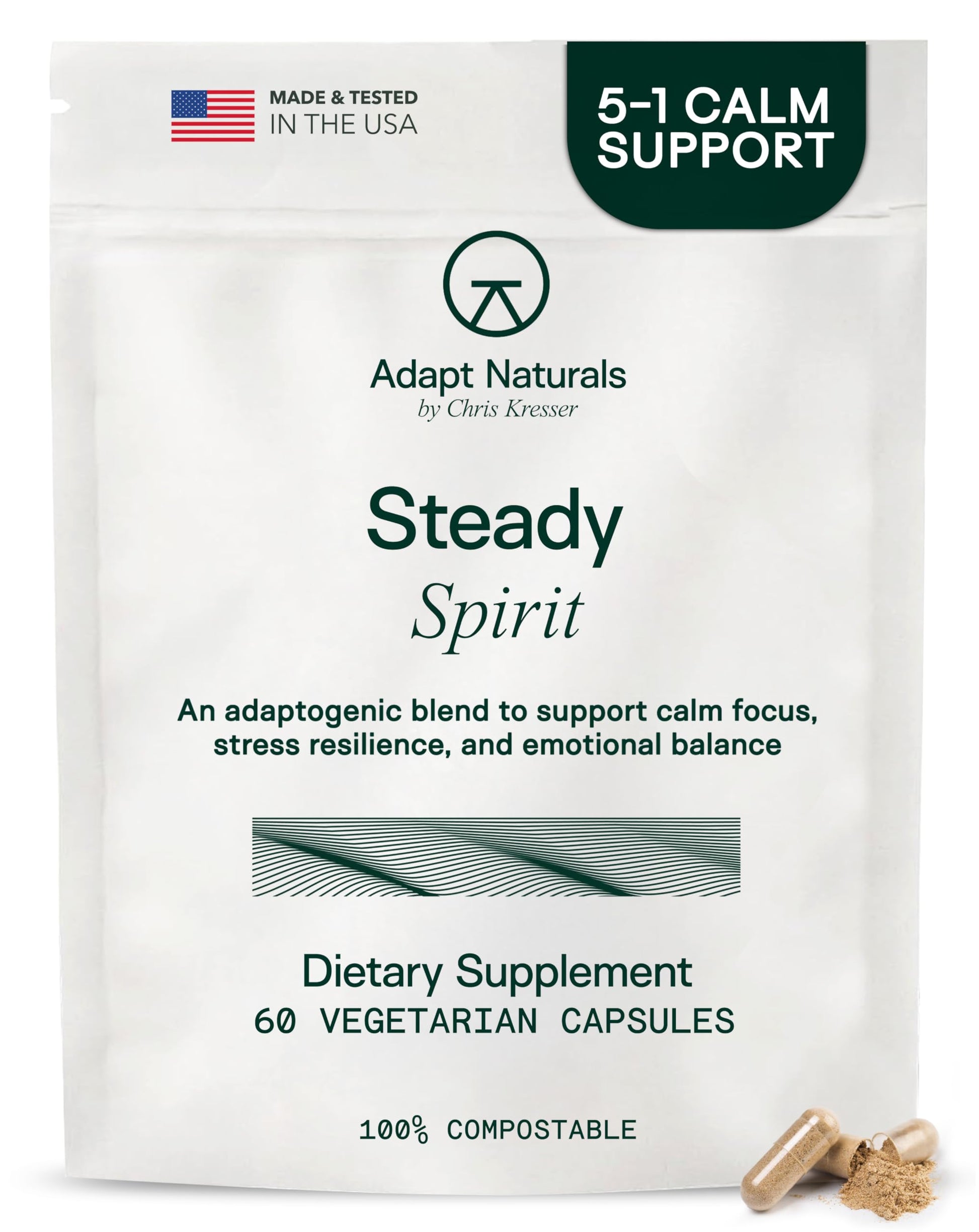 Adapt Naturals Steady Spirit Stress, Anxiety & Mood Support Supplement for Women and Men with Ashwagandha, L-Theanine, Holy Basil, Saffron, and Lemon Balm - Stress Relief Supplement - 30 Day Supply ADAPT NATURALS BY CHRIS KRESSER uk supplements