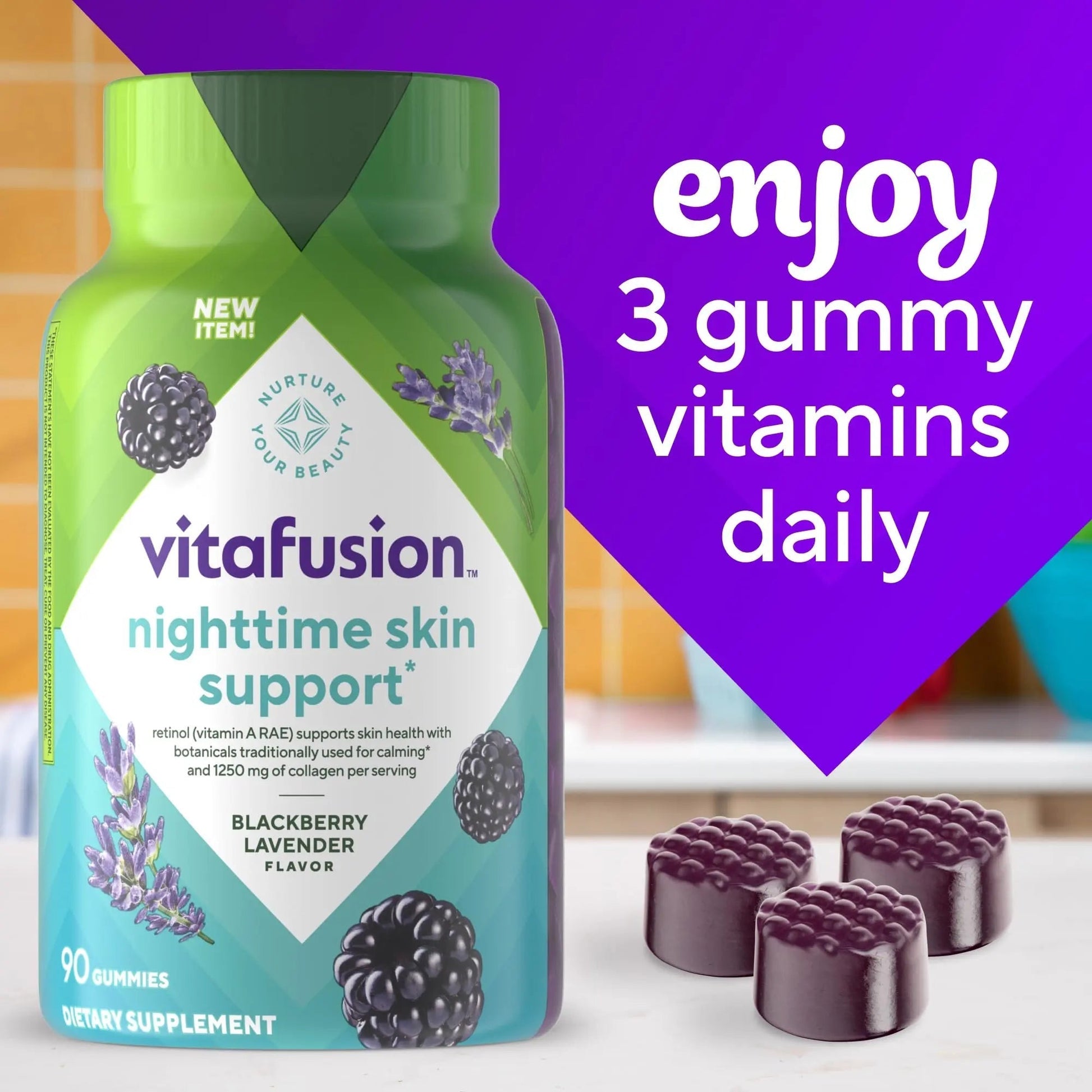vitafusion Nighttime Skin Support (1), Beauty Supplement with Retinol (Vitamin A RAE), Collagen & Bedtime Botanicals Vitafusion uk supplements