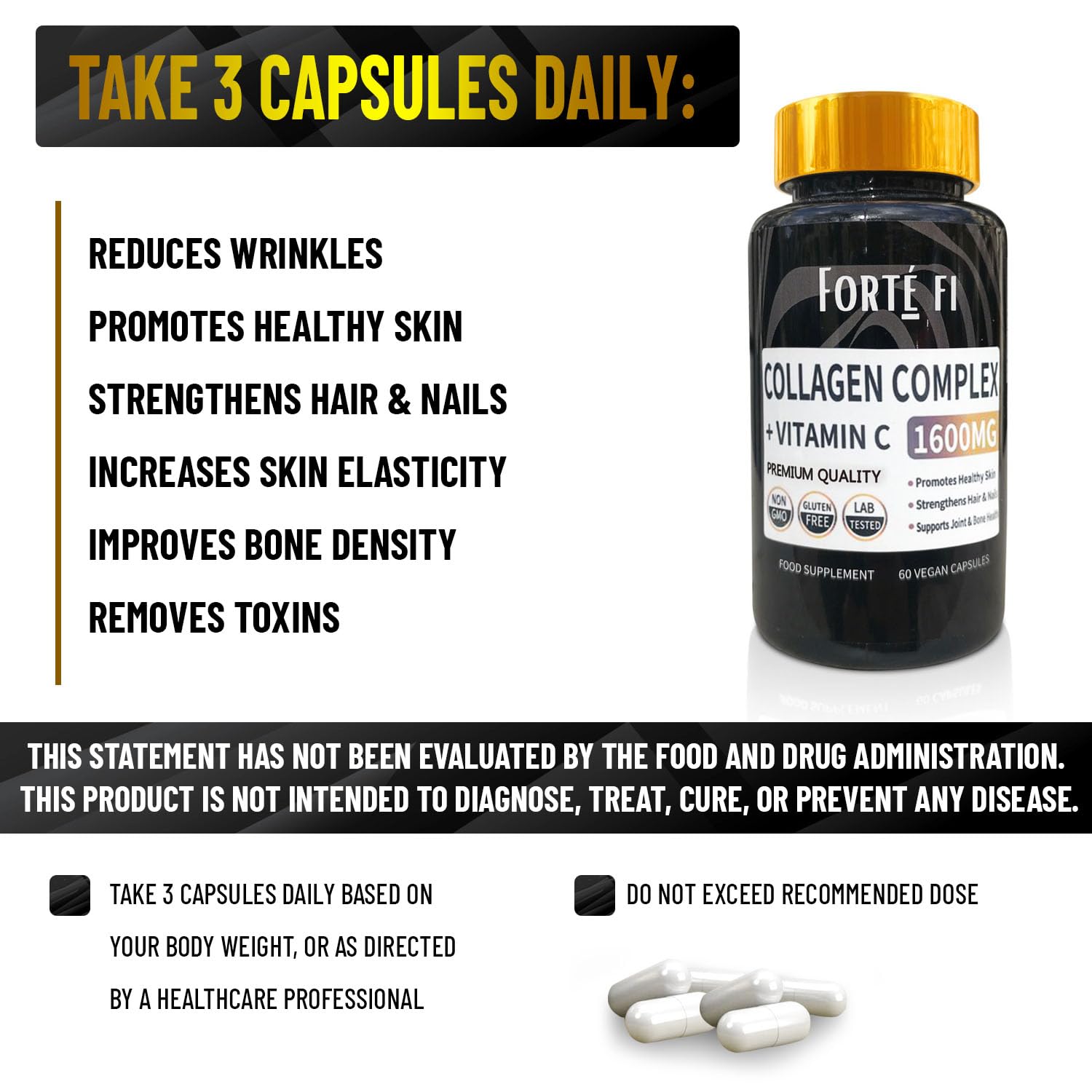 Pure Collagen with Vitamin C - Collagen Supplements for Women & Men - Use with Multivitamin Tablets Generic uk supplements