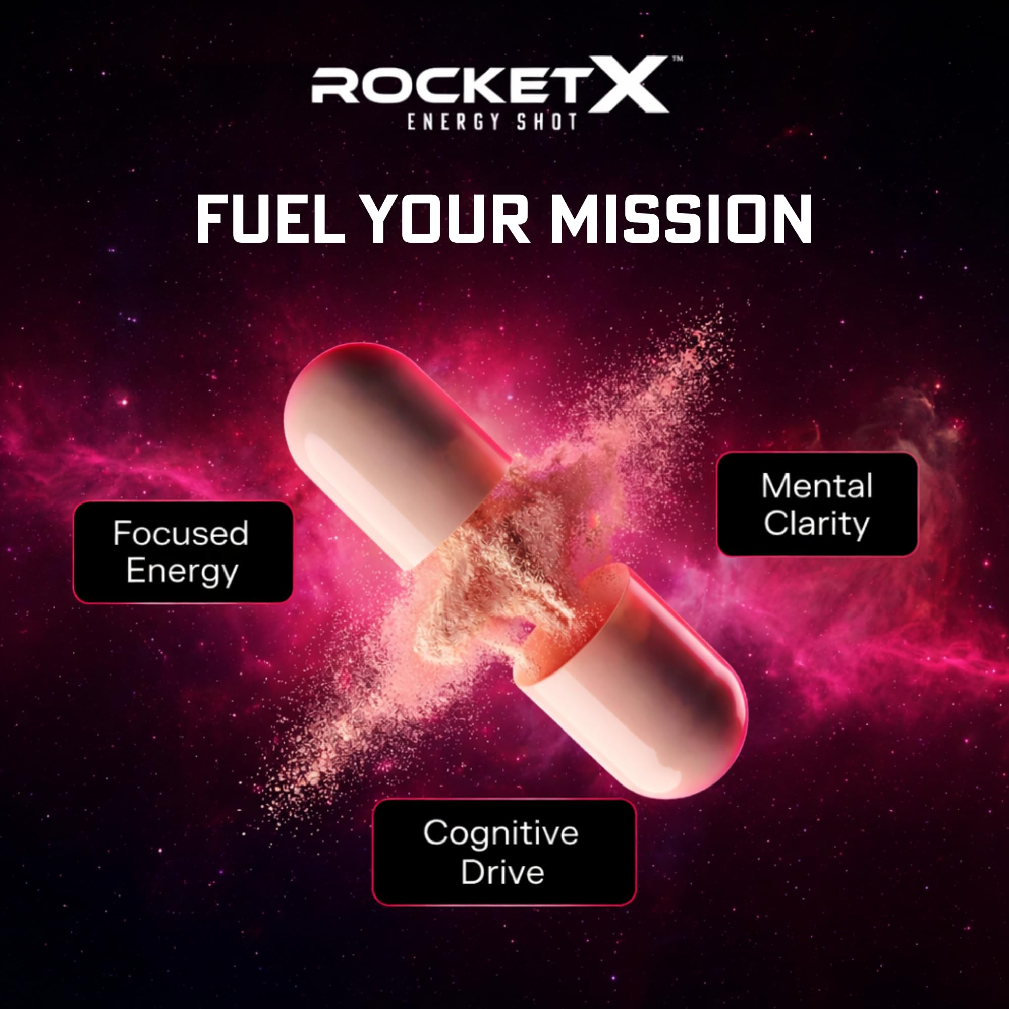 RocketX Dopamine Tech Brain Food Supplement, with L-Tyrosine and B Vitamins for Focus, Mental Clarity and Cognitive Drive, Vegan Capsules, 90 Capsules RocketX Energy uk supplements