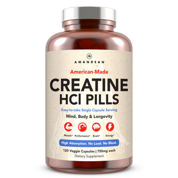 AMANDEAN Creatine HCl Pills. American Made CON-CRET. 120 Capsules. 7X Concentrated. No Bloat. Muscle, Energy, Cognitive, Recovery Support for Men & Women. Gluten Free, Non-GMO. AMANDEAN uk supplements
