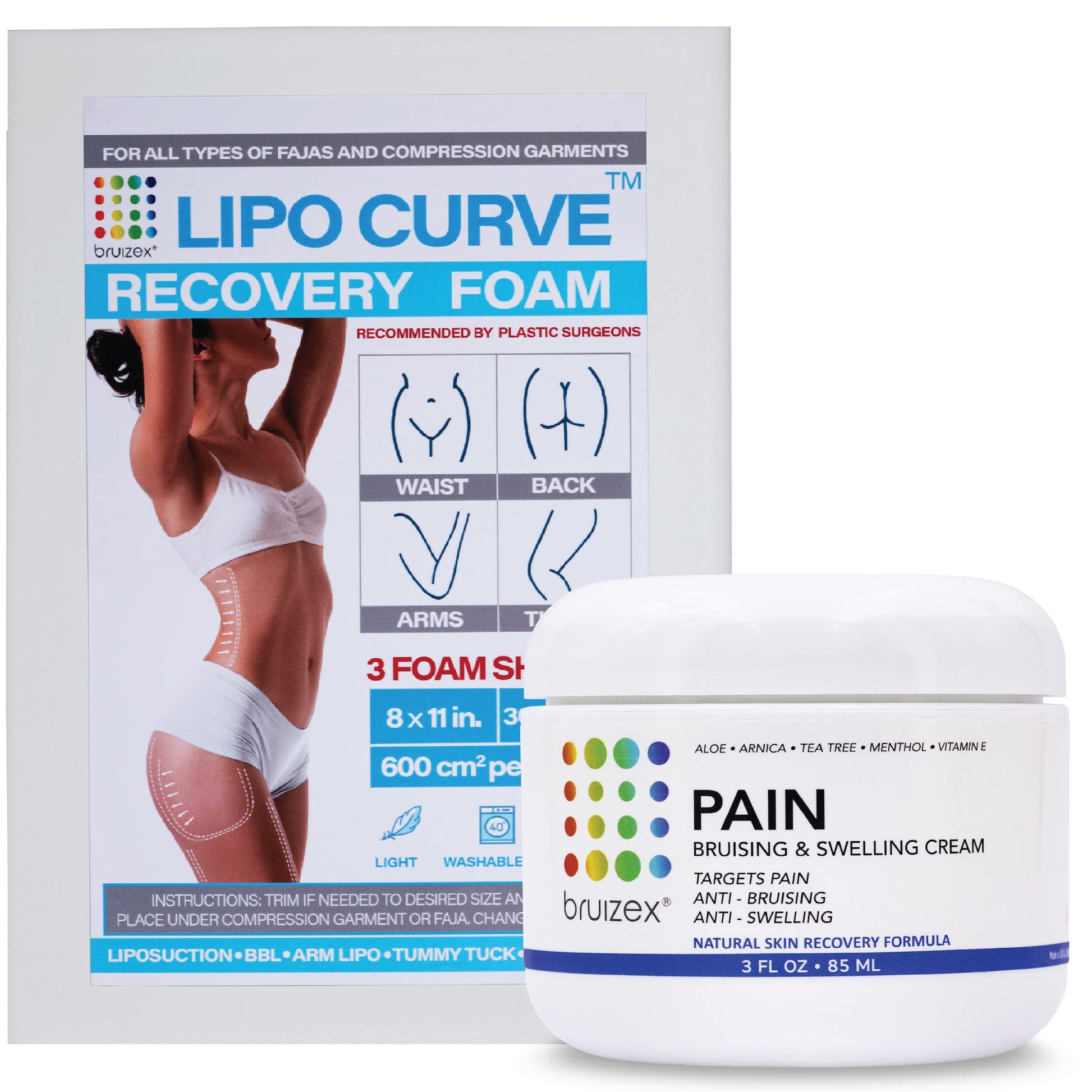 Arnica Montana Bruising & Swelling Cream & LipoCurve Foam Post Surgery Pads Bundle, for Liposuction Post Surgery Recovery & Lymphatic Drainage Bruizex uk supplements