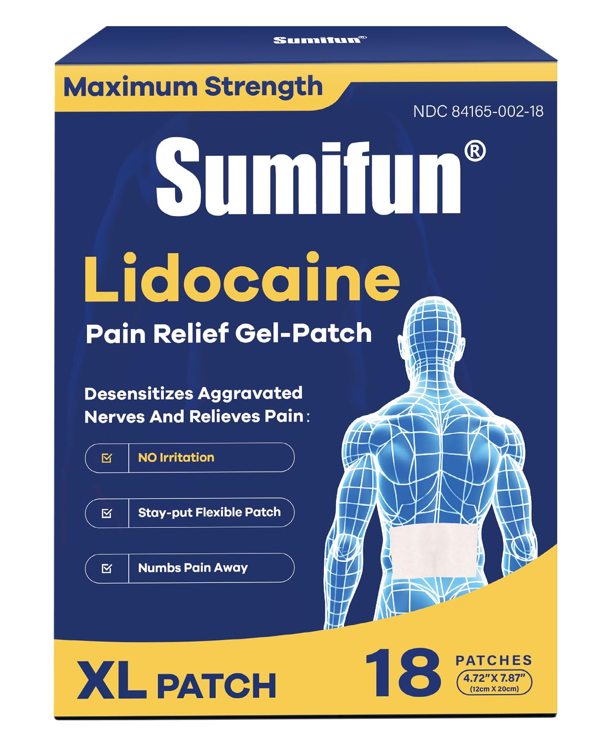 Sumifun 4% Lidocaine XL Pain Patches | Extra Large 4.72"x7.87" for Full Back & Thigh Coverage | Maximum Strength OTC Numbing | 8-Hour Medical Adhesion (X-Large, Count, 18) Sumifun uk supplements