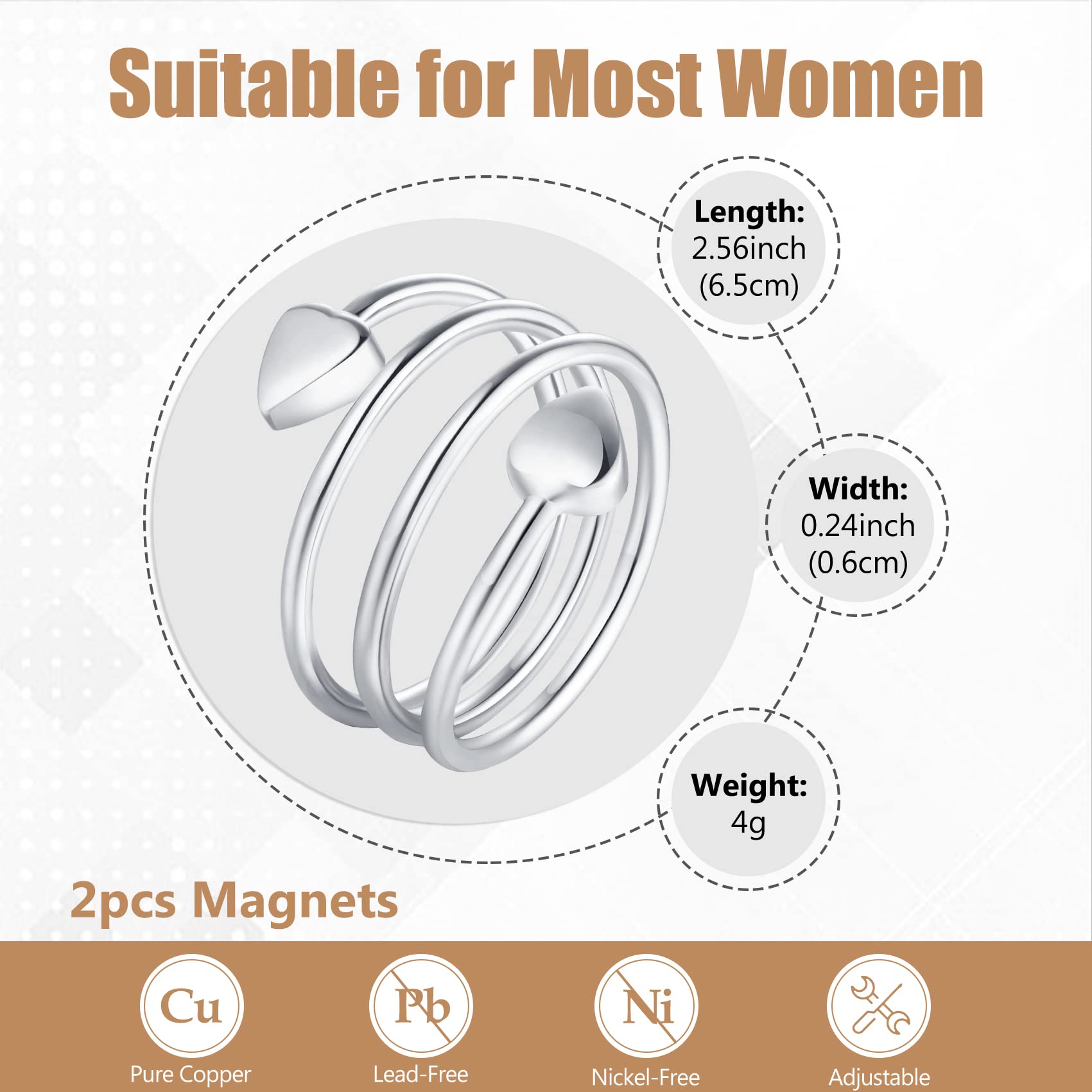 Jecanori Copper Rings for Women,Magnetic Ring Adjustable Love Heart Copper Rings Jecanori uk supplements