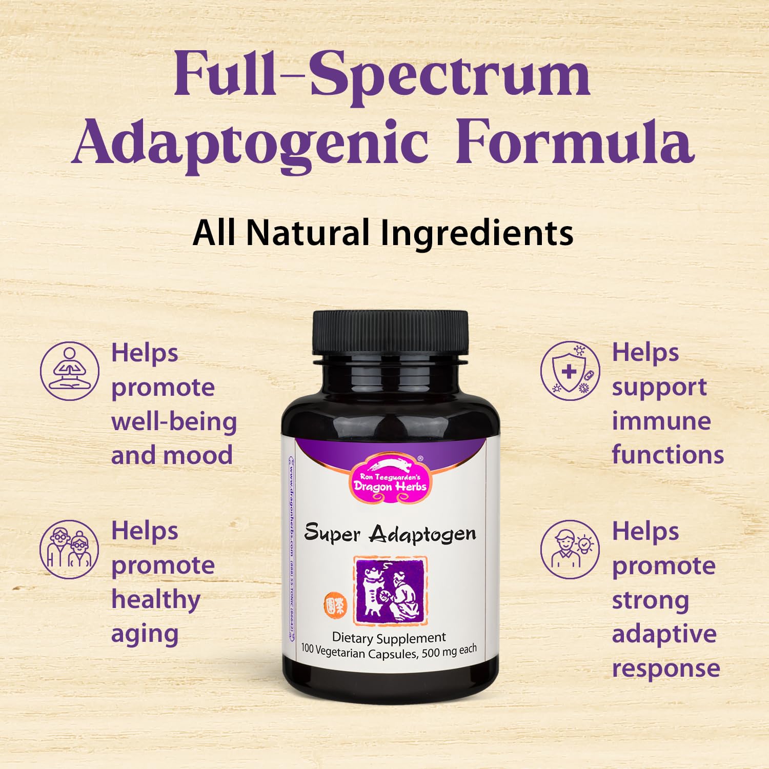 Dragon Herbs Super Adaptogen | All Natural Supplement to Support Well-Being, Mood, Immune Function, Strong Adaptive Response | All Natural Ingredients, Non-GMO (100 Capsules, 500 mg Per Capsule)” Dragon Herbs uk supplements