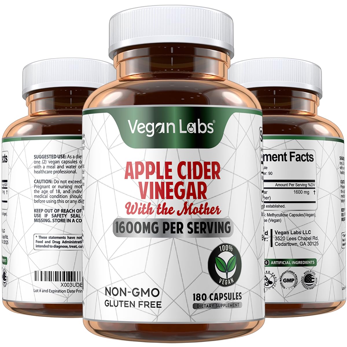 Vegan Labs Apple Cider Vinegar Capsules with The Mother- 180 Vegan Capsules Vegan Labs uk supplements