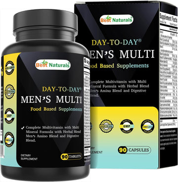 Best Naturals Day-to-Day Men's Multivitamin Food Based Supplement with Vitamin A, L-Arginine, L-Glutamine, L-Lysine- 90 Tablets Best Naturals uk supplements