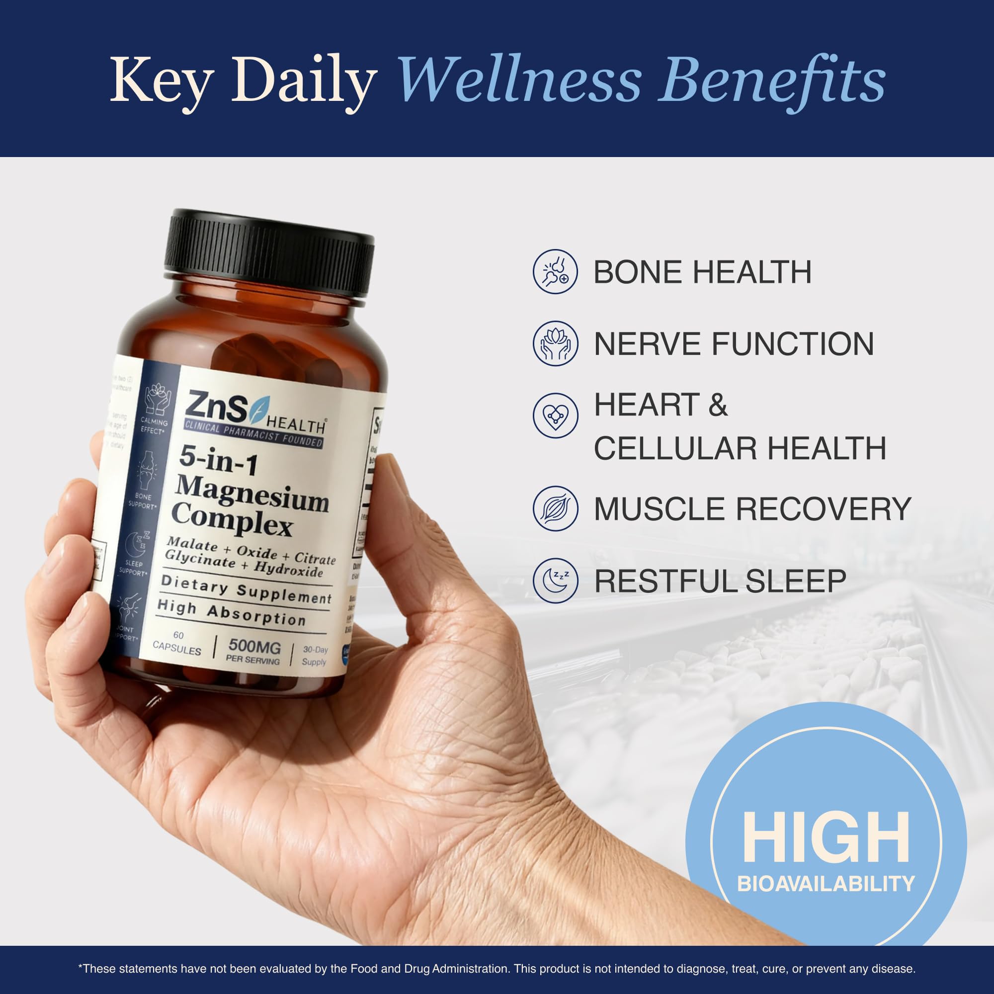 ZnS Health Spectrum 5 Magnesium Complex for Women & Men – 5 Magnesium Complex Supplement with Glycinate, Malate, Citrate & Hydroxide for Sleep, Muscle Recovery & Calm – 500mg Vegan – 60 Capsules ZnS Health uk supplements