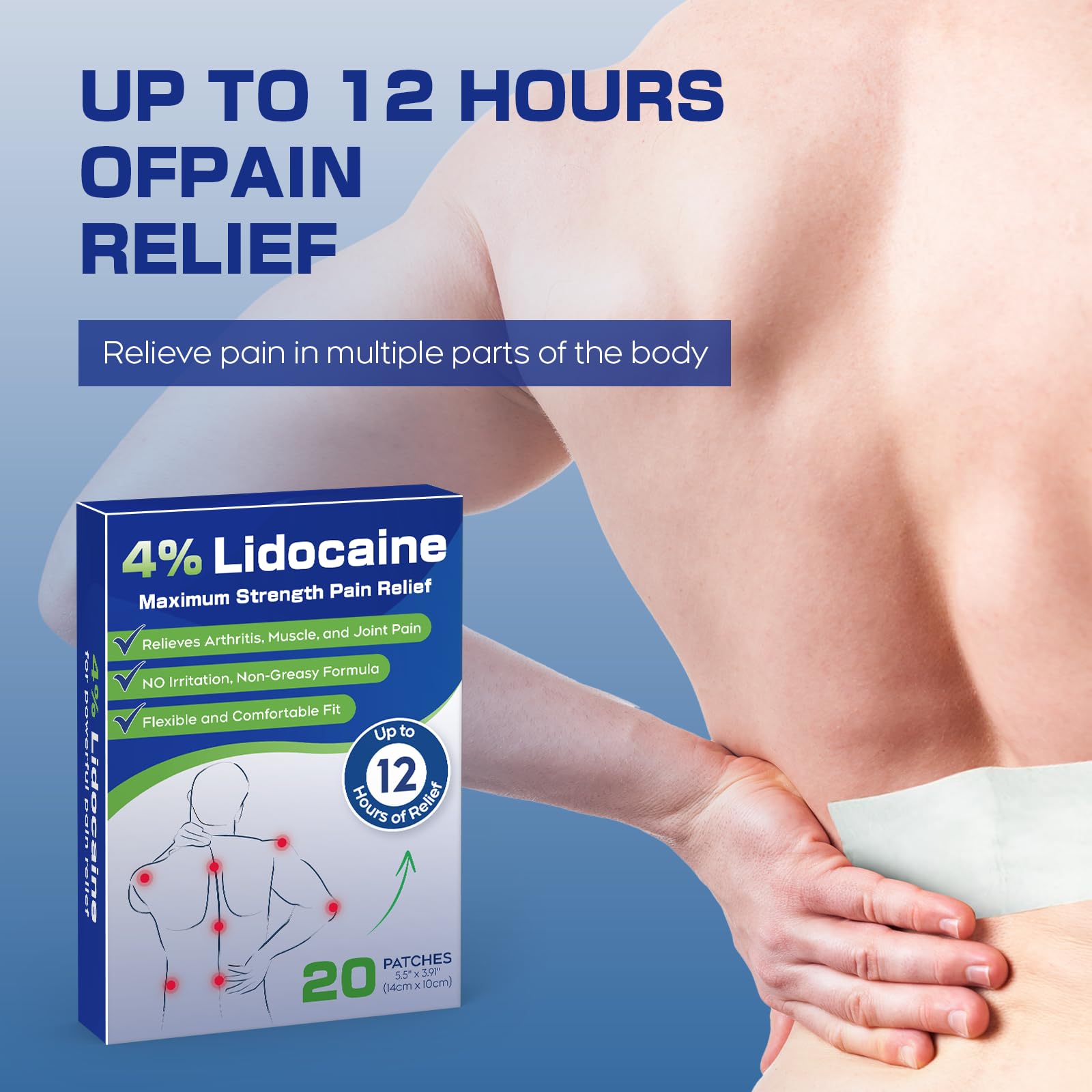 Uposiut 4% Lidocaine Patches - 20 Count Maximum Strength Lidocaine Patches, 10 Packs of 2 Patches for Muscle Pain Relief in The Neck, Shoulders, Back, Knees, and Anks, 12 Hour Pain Relief-012345 Uposiut uk supplements