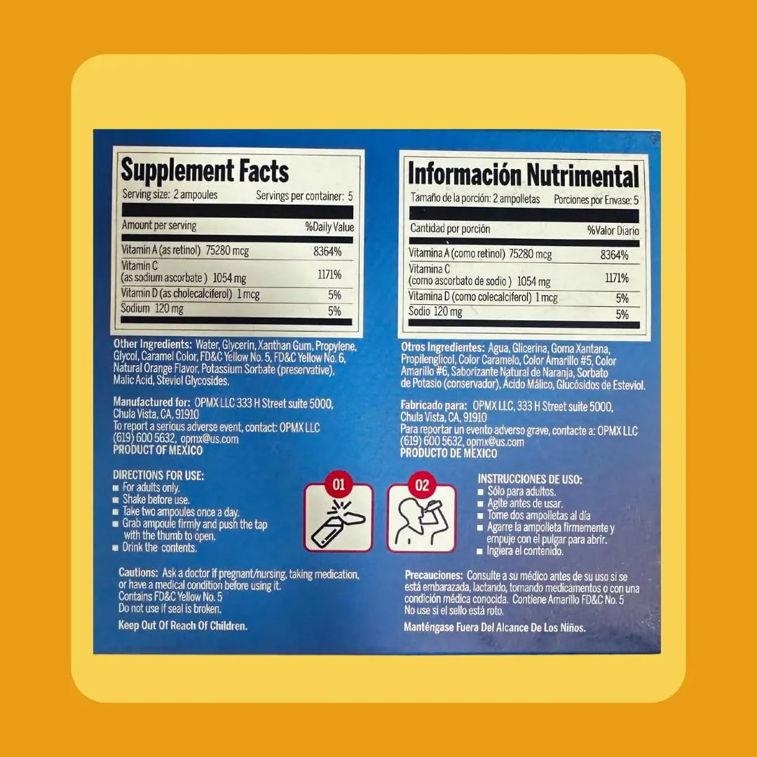 Aderogripa Immune Support Vitamins C, A & D | Liquid Supplement | 10 Natural Orange Flavor Ampoules | Boost Your Immune System ADEROGRIP-A uk supplements