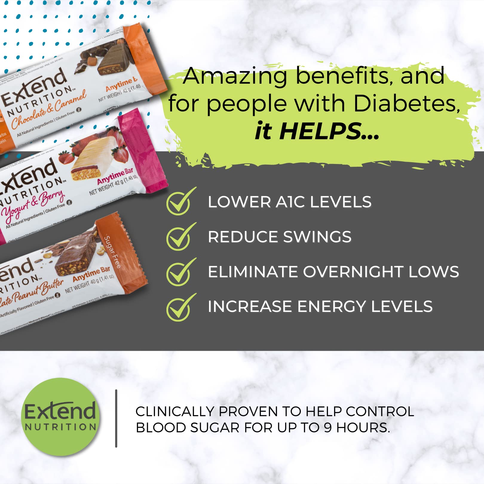 Extend Nutrition Diabetic Snacks for Sugar Control, Low Carb, Low Sugar, Low Calorie Snacks Extend Bar uk supplements