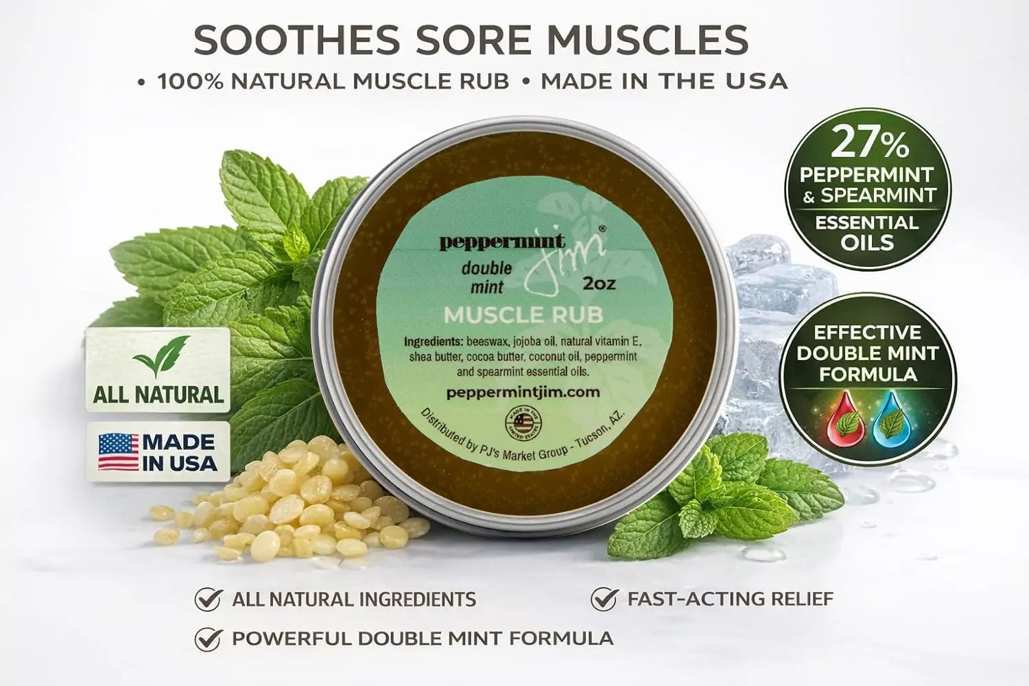 Peppermint Jim Double Mint Muscle Rub Balm 2oz, Fast Absorbing Cooling Relief Cream with Peppermint & Spearmint Oils, Non Greasy Soothing Balm for Sore Muscles, Back, Neck & Joints - Plant Based Peppermint Jim uk supplements