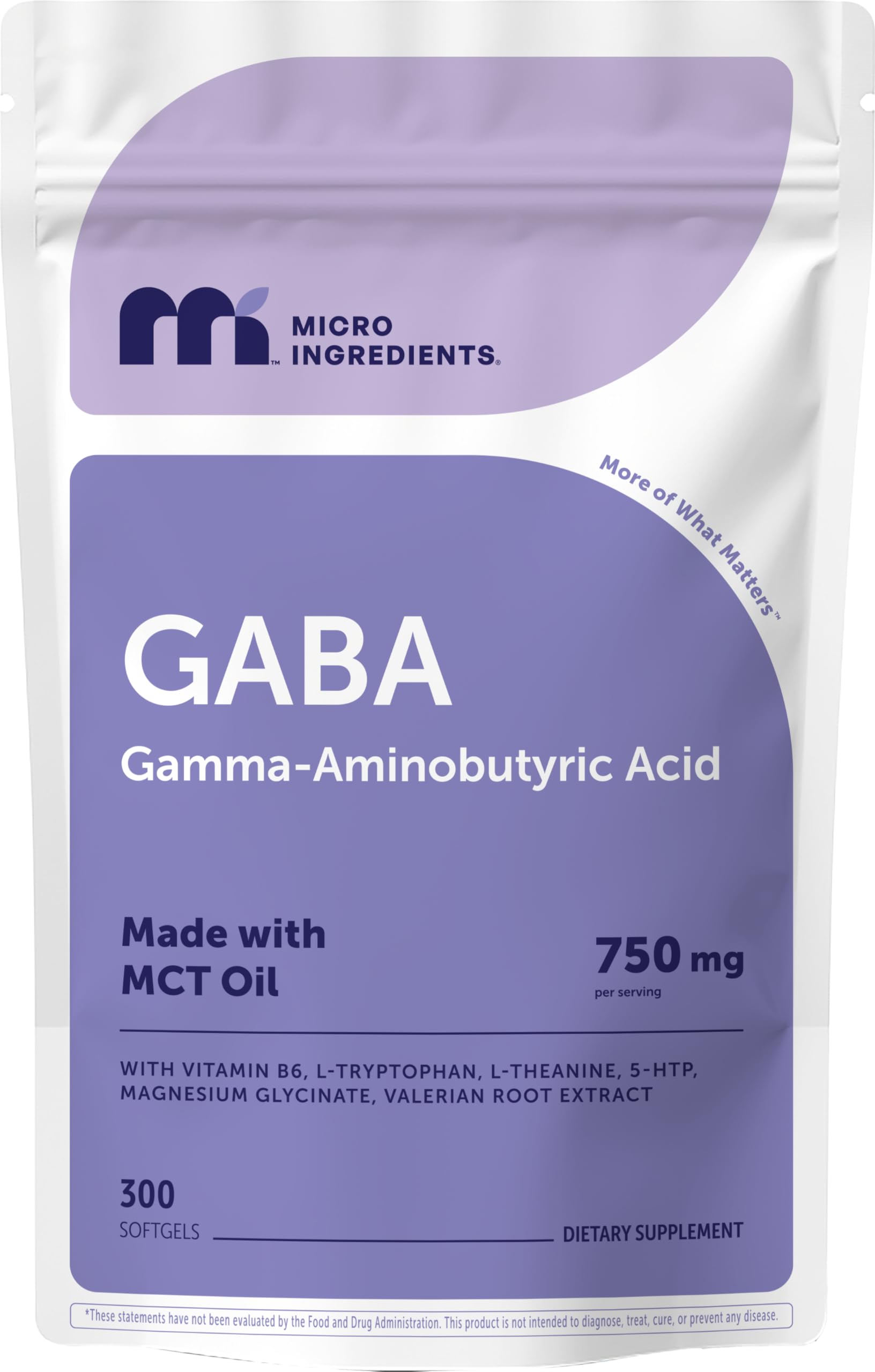 Micro Ingredients GABA 750 mg with MCT Oil, 300 Softgels | Gamma Aminobutyric Acid with Vitamin B6, 5-HTP, L-Theanine, L-Tryptophan & Magnesium Glycinate | Non-GMO, cGMP Manufactured Micro Ingredients uk supplements