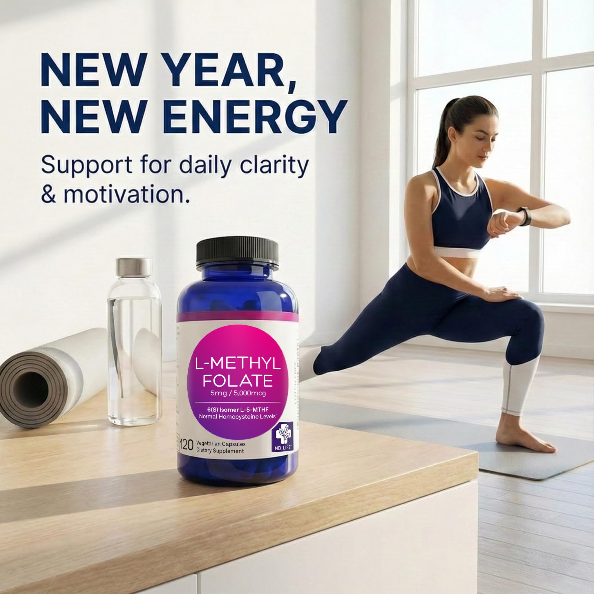 MD Life L-Methylfolate 5 mg Supplement - Professional-Grade Active L Methylfolate Supplement - 120 Capsules - L-Methylfolate 5mg - Maximum Potency MTHFR W/Essential Amino Acids MD.LIFE uk supplements