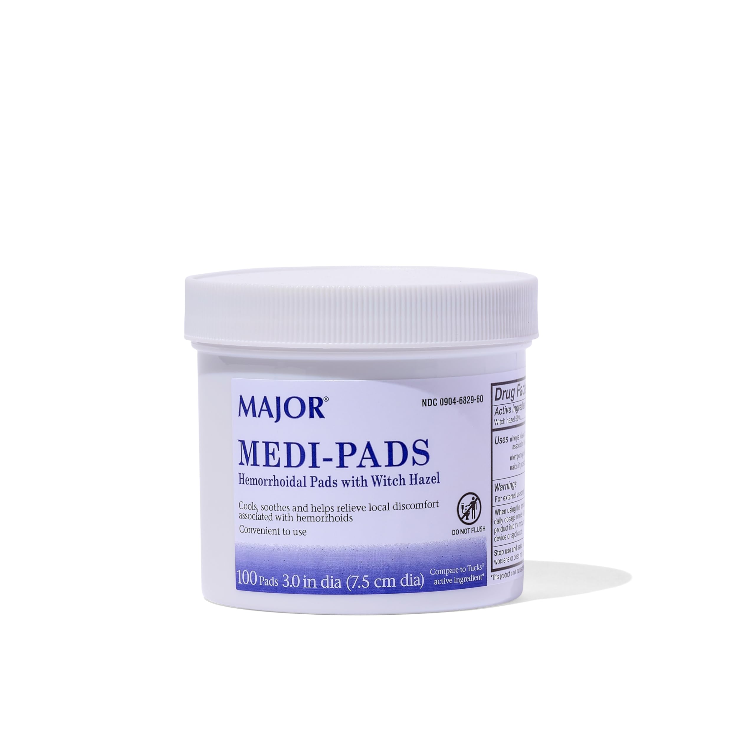 MAJOR Medi-Pads - Hemorrhoidal Hygienic Cleansing Witch Hazel Pads - Cooling Relief with Aloe - 100 Count Jar (1 Pack) MAJOR uk supplements