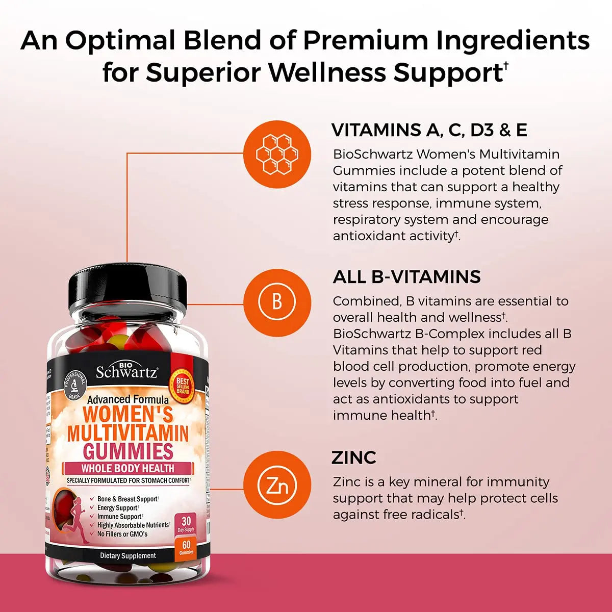 Women's Multivitamin Gummies with Vitamin A C B6 B12 D & E Vitamins for Immune Support - Gummy Multivitamin for Women BioSchwartz uk supplements