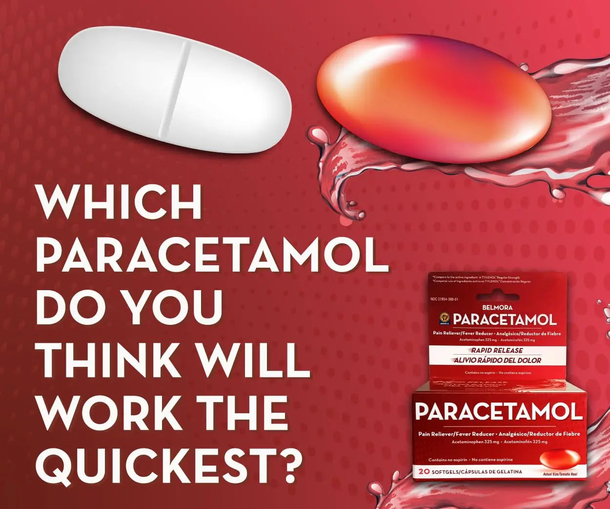 Belmora Paracetamol Acetaminophen 325mg 20 Softgels for Pain Relief, Liquid Filled Capsules for Rapid Release, Fever Reducer for Adults Extra Strength Belmora paracetamol uk supplements