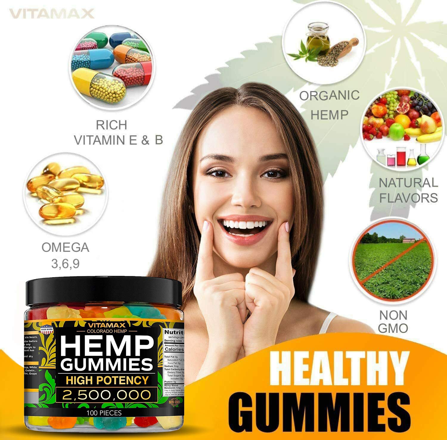 Vitamax Hemp Gummies - Great for Peace & Relaxation - 2,500,000 - Natural Fruit Flavors Vitamax uk supplements