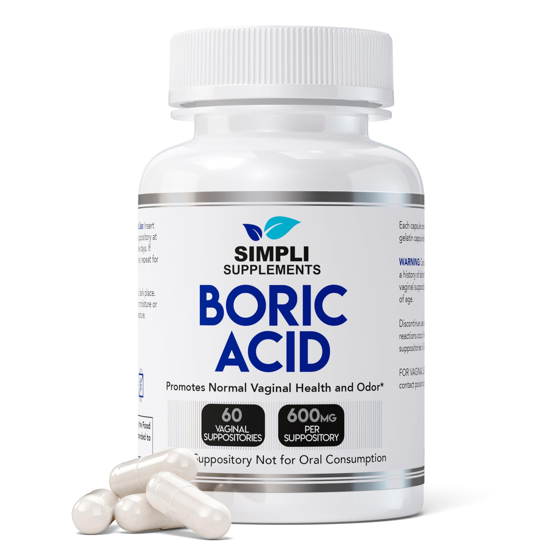 Simpli Supplements Boric Acid Suppositories for Women 600mg – 60 Count | Vaginal pH Balance Support | Feminine Care | Helps Maintain Freshness & Odor Control Simpli Supplements uk supplements