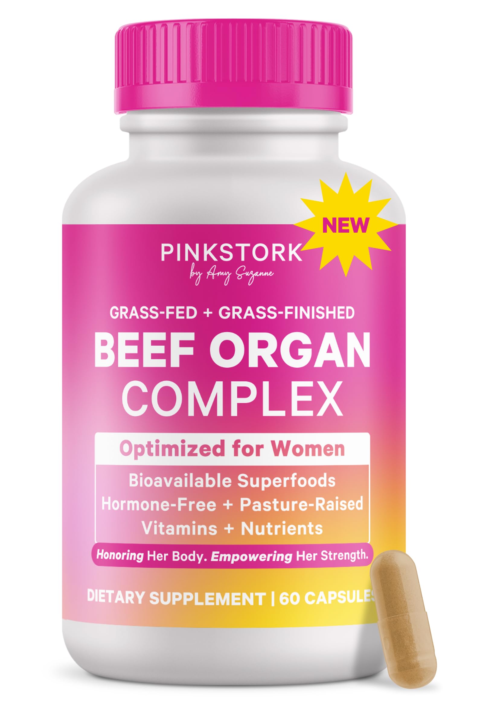 Pink Stork Beef Organ Supplement for Women | Grass-Fed Beef Liver Capsules with Iron, B12, CoQ10, Vitamin A | Primal Multivitamin for Female Hormone + Energy Support | 60 Capsules Pink Stork uk supplements
