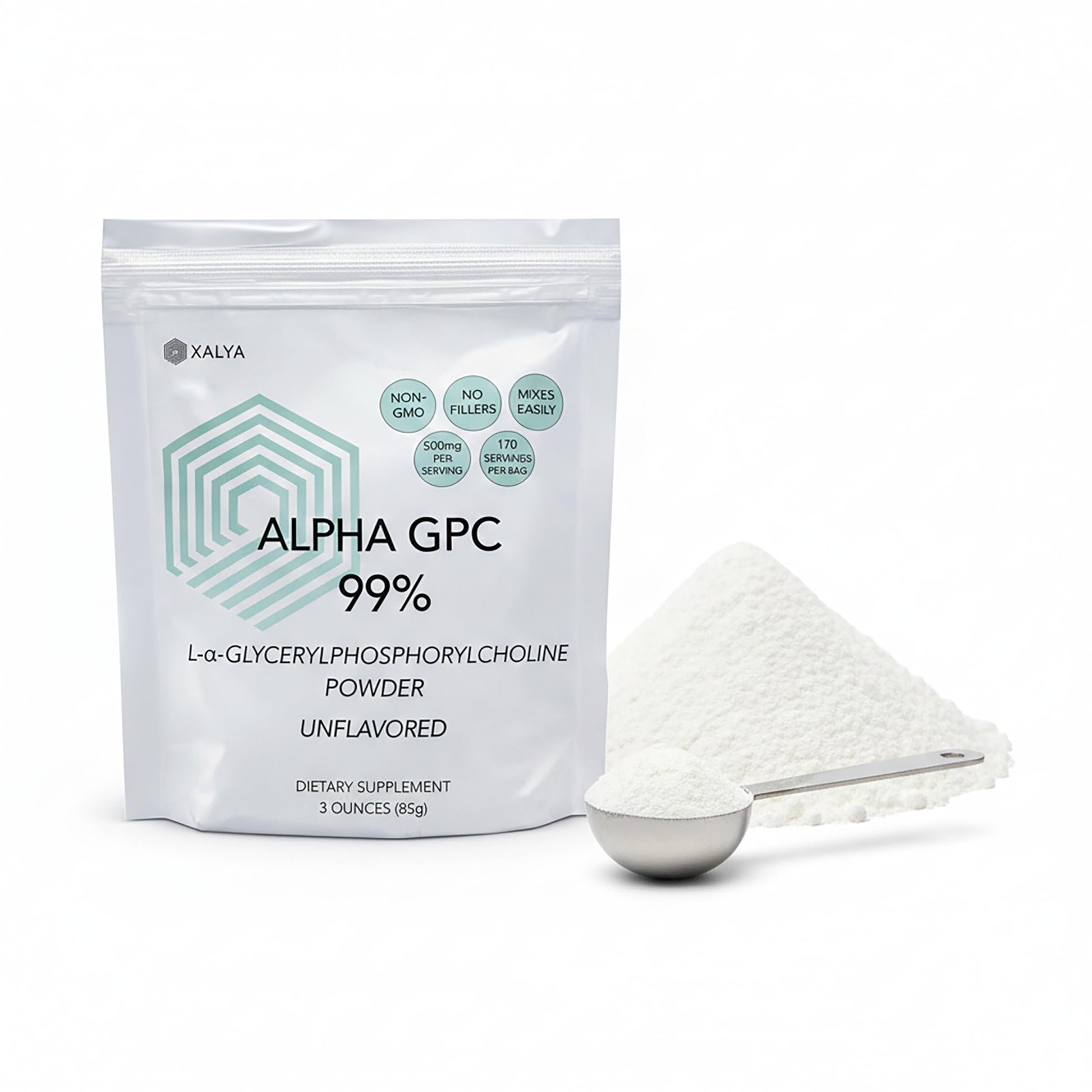 Xalya Alpha GPC Supplement, Alpha GPC Powder 99% Purity (Extra Strength) 500mg per Serving, Unflavored, Natural Choline Supplement - 3rd Party Tested -170 Servings, 3 Ounce Xalya uk supplements