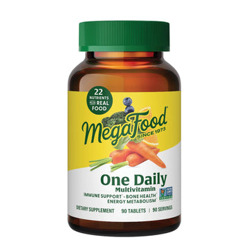 MegaFood One Daily Multivitamin for Women and Men, Immune Support Supplement with Real Food, Vitamin C & Vitamin B, Bone Health, Cellular Energy Metabolism, Vegetarian, Non-GMO, 90 Tablets MegaFood uk supplements