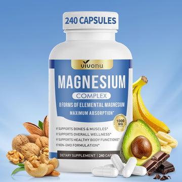 1000mg Magnesium Complex Capsules, 8-in-1 Magnesium Glycinate, Citrate, Malate, Taurate, Oxide, Carbonate, Aspartate, Orotate - 240 Capsules VivoNu uk supplements