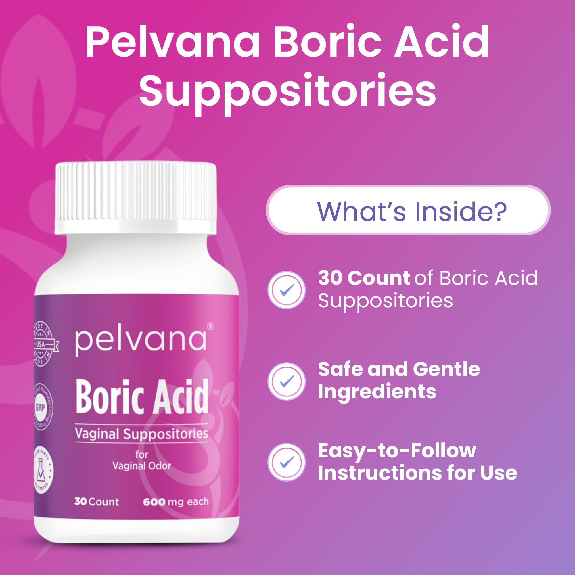 Pelvana Boric Acid Suppositories for Women - 30 Count - 600mg Boric Acid Capsules for Vaginal Odor Use Pelvana uk supplements