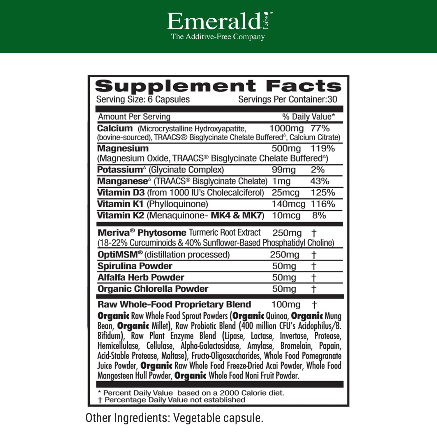 EMERALD LABS Osteo Bone Health - Immune Support & Bone & Joint Supplement with Vitamin D3, K2, Calcium, Magnesium, OptiMSM, Meriva Phytosome & More - 180 Vegetable Capsules EMERALD LABS uk supplements