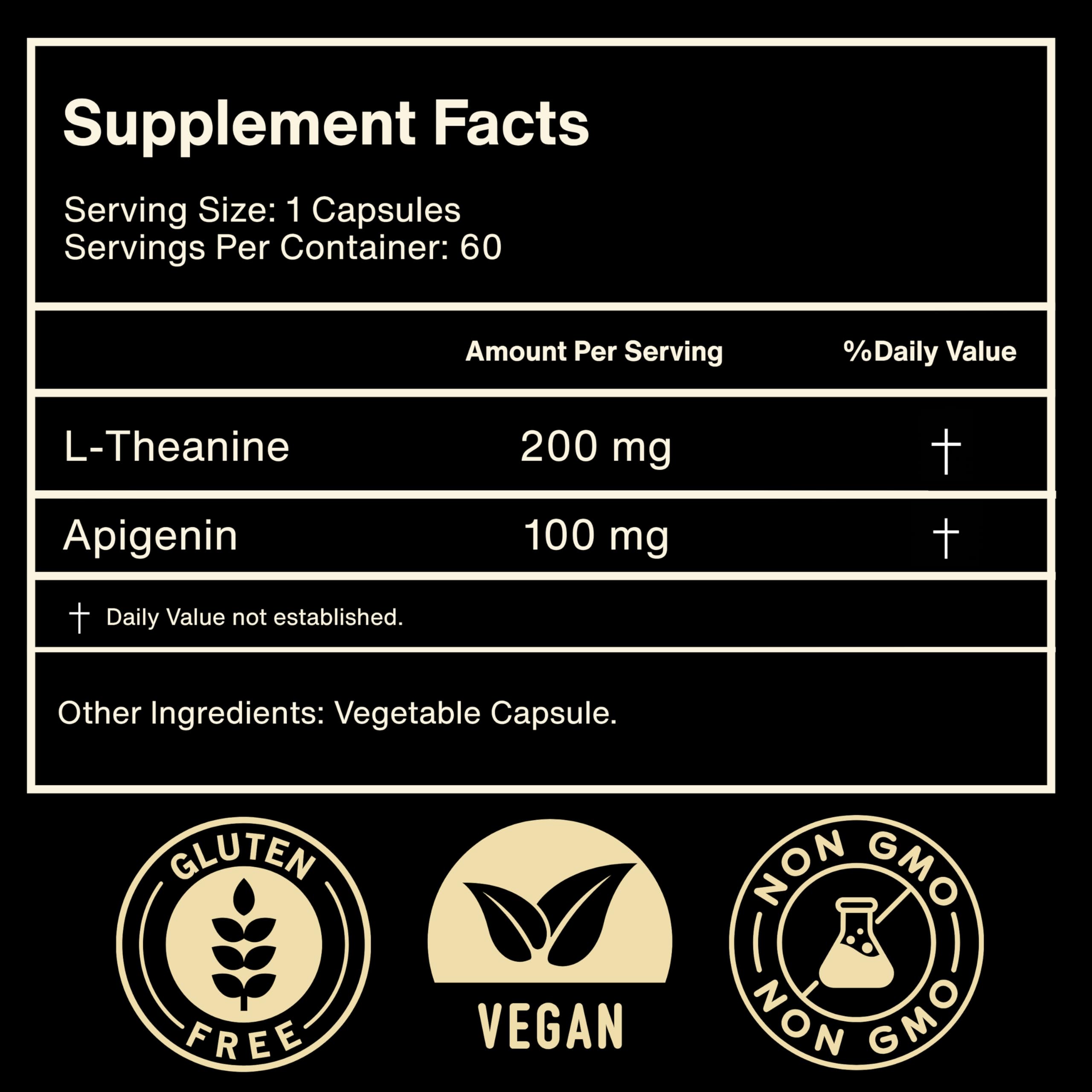 Mindvance Apigenin 100mg with L-Theanine 200mg Supplement Capsules for Sleep Support, Relaxation, Clarity & Calm | Melatonin Free | 60 Vegan Capsules Mindvance uk supplements