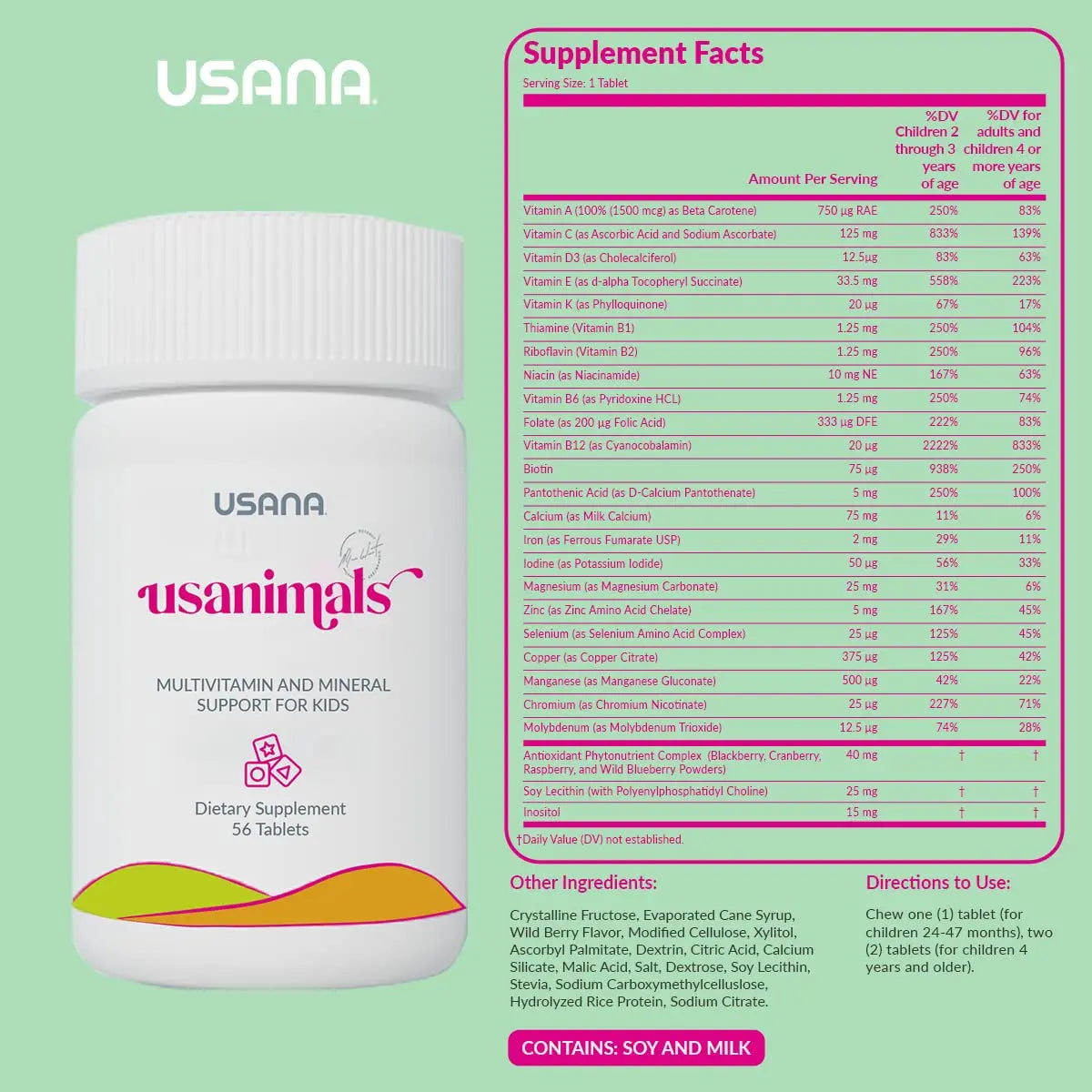 USANA Usanimals Multivitamin for Kids - Daily Chewable Tablets with Vitamins A, C, D, E, B6, B12, Zinc, Iron - Supports Immune, Bone & Brain Health USANA uk supplements