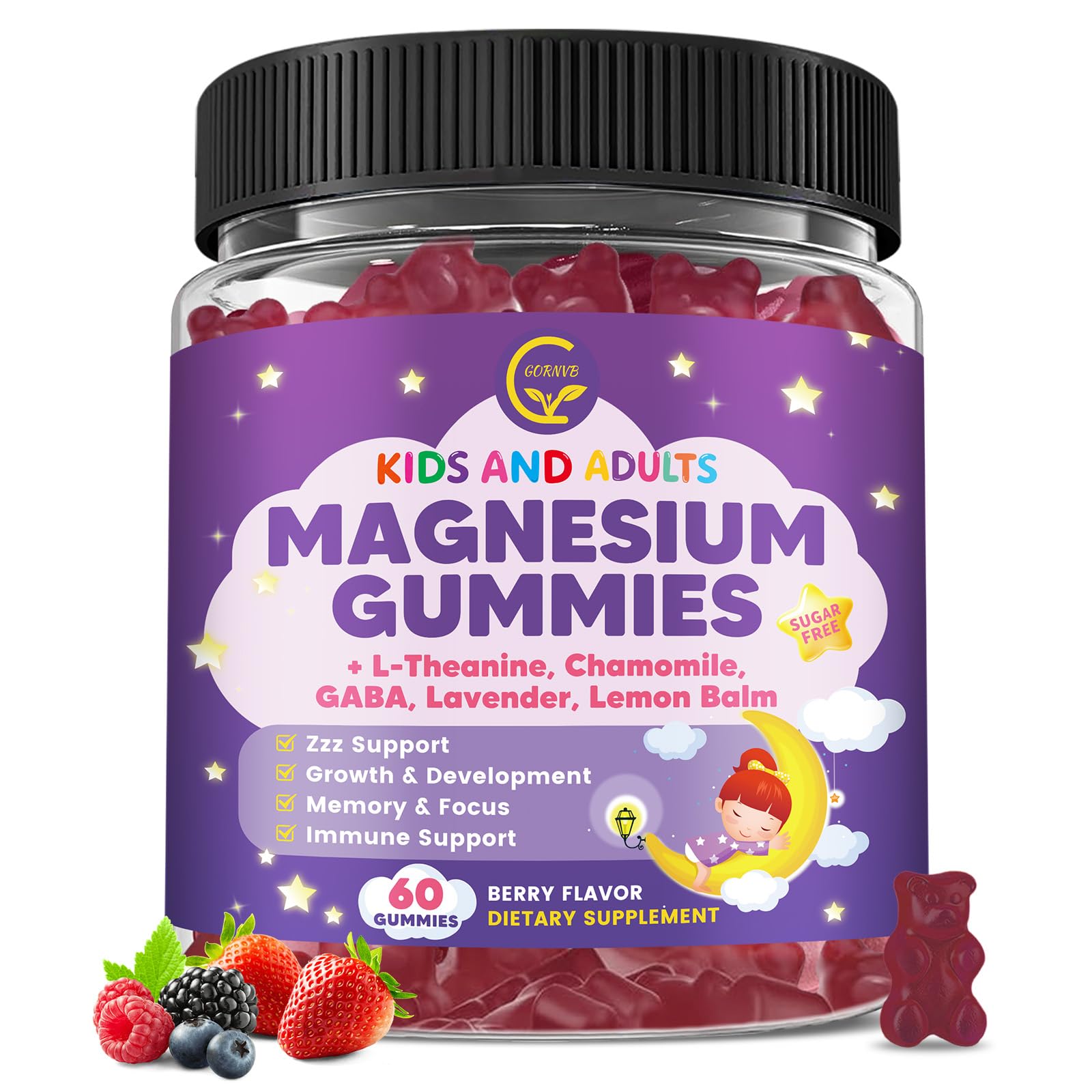 Magnesium Glycinate Gummies 400/200mg for Kids & Adults, NO Melatonin Sleep Aid Magnesium Supplement Gummies with Chamomile, Lavender, L-Theanine & GABA, B6, D3 & K2 for Bone, Relax, Immune Support GORNVB uk supplements