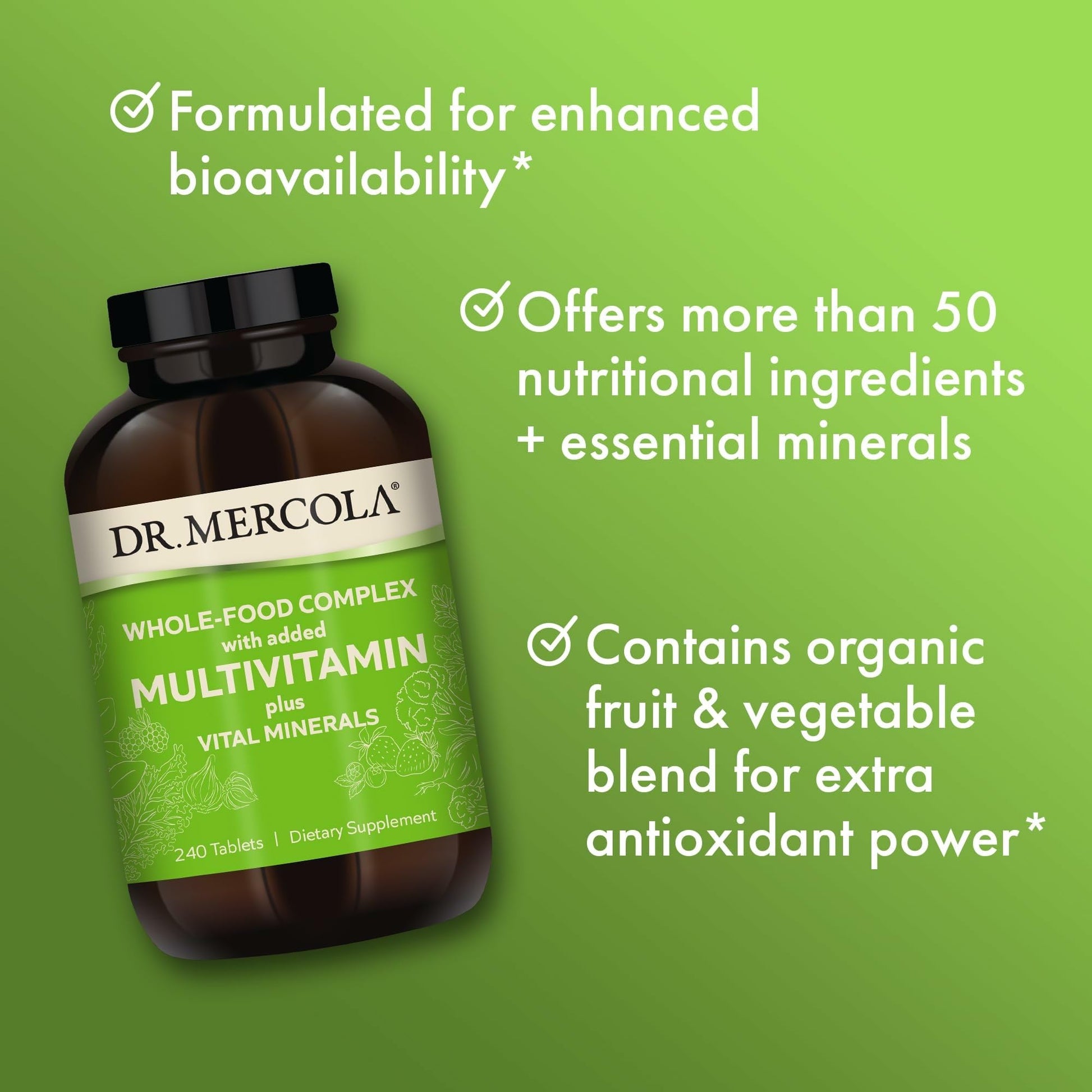 Dr. Mercola Whole-Food Complex with Added Multivitamin Plus Vital Minerals - Supports Nutrition & Immune Support - Bioavailable - GMO Free - 240 Tablets (30 Servings) Dr. Mercola uk supplements