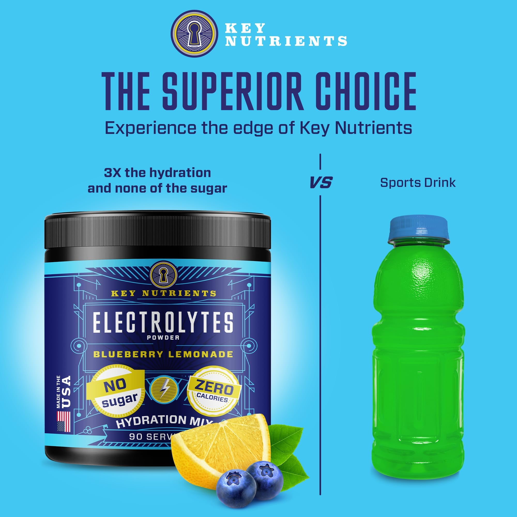 KEY NUTRIENTS Multivitamin Electrolytes Powder No Sugar - Fresh Blueberry Lemonade KEY NUTRIENTS uk supplements