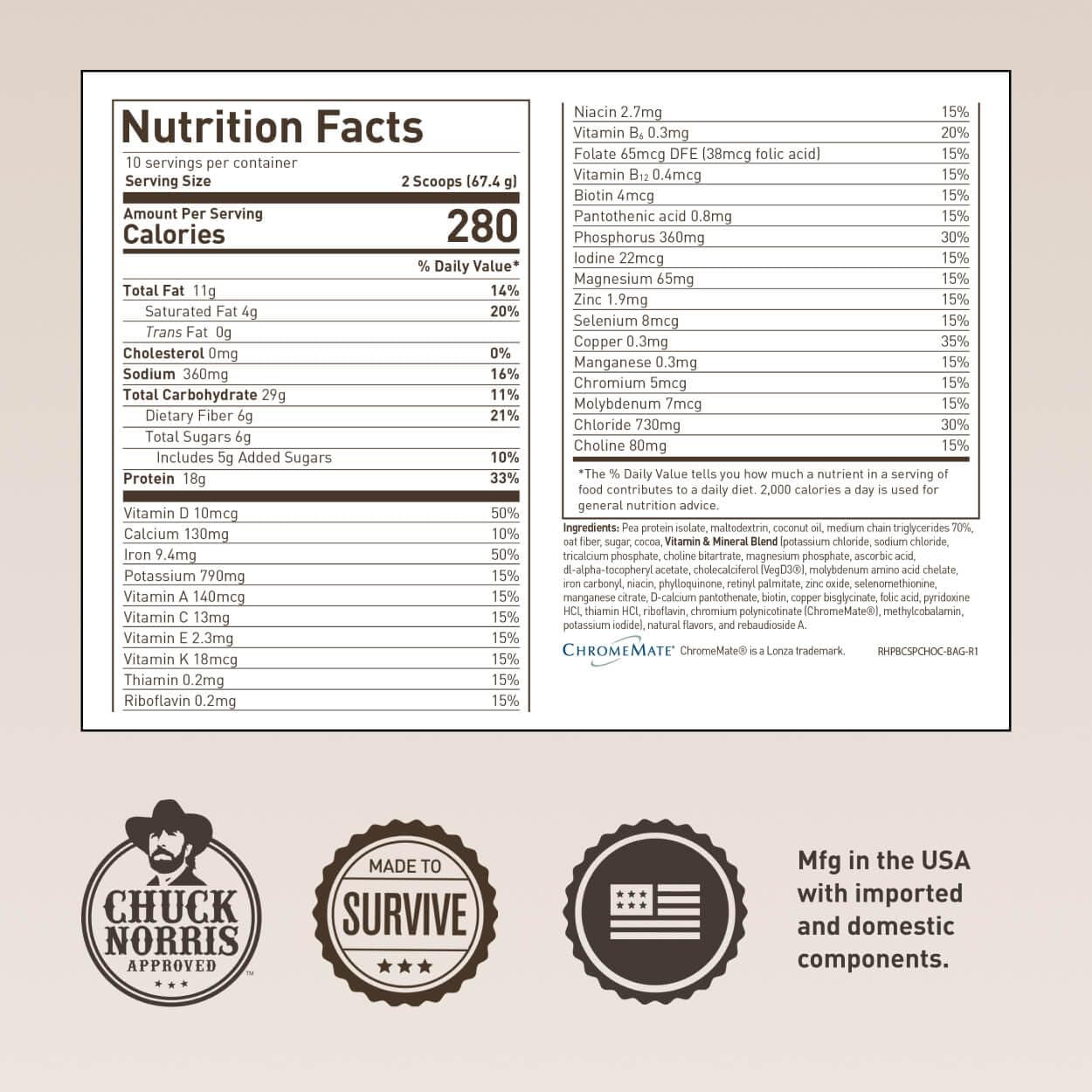 Basecamp Complete Nutrition Shake by Chuck Norris Roundhouse Provisions – Plant-Based Emergency Meal with 18g Protein & 28 Essential Nutrients – Rich Chocolate Flavor – 10 Servings, 3-Year Shelf Life ROUNDHOUSE PROVISION uk supplements