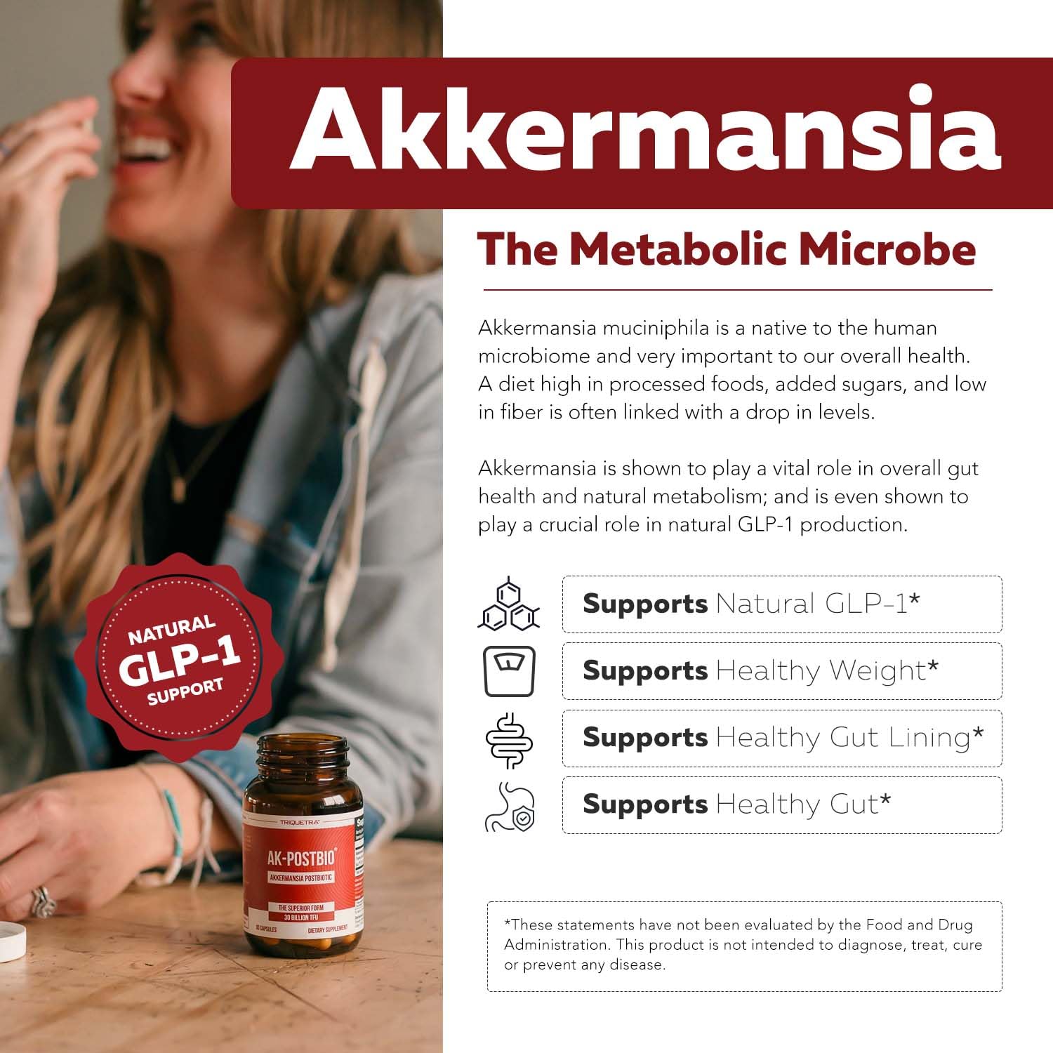 AK-Postbio: Akkermansia Probiotic 30 Billion TFU - Max Strength, Clinically Validated Dose & Patented Strain - Superior Pasteurized Form, Highest Absorption, Delivery - GLP-1 Probiotic - 30 Servings Triquetra Health uk supplements