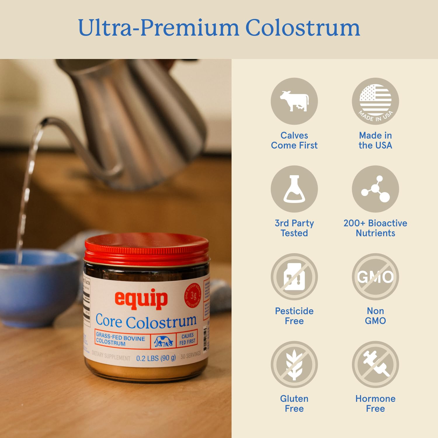 Equip Foods Core Bovine Colostrum Powder - 3,000mg Grass Fed Colostrum Supplement - Gut Health, Immunity, Recovery Lactoferrin Supplements - Keto Friendly Bovine Colostrum, 30 Servings, Unflavored Equip uk supplements