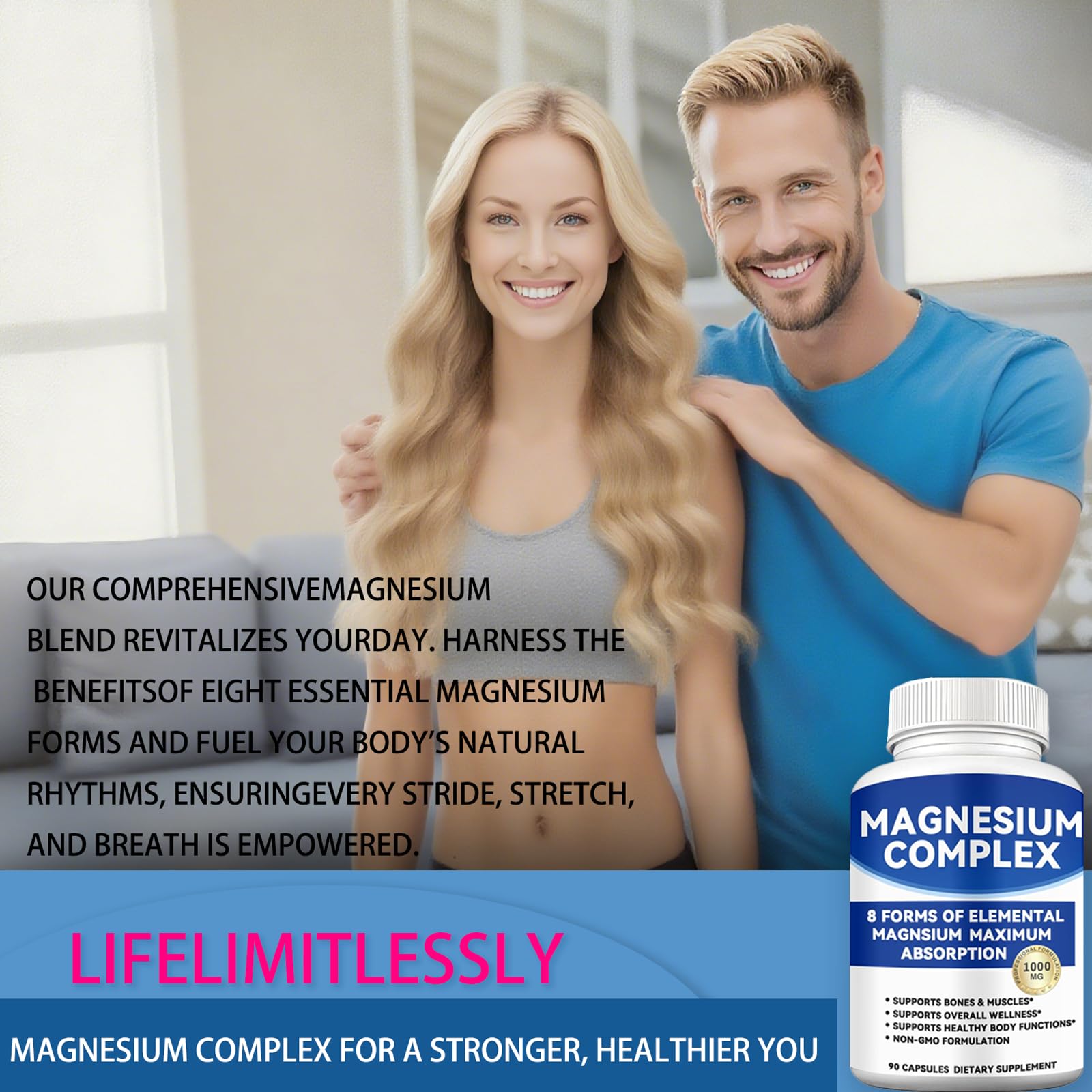 Magnesium Complex 1000mg with 8 Forms – Glycinate, Citrate, Malate, Taurate for Absorption – Supports Bone, Muscle, Energy & Recovery – Vegan, Non-GMO, 90 Capsules (1) alzclipp uk supplements