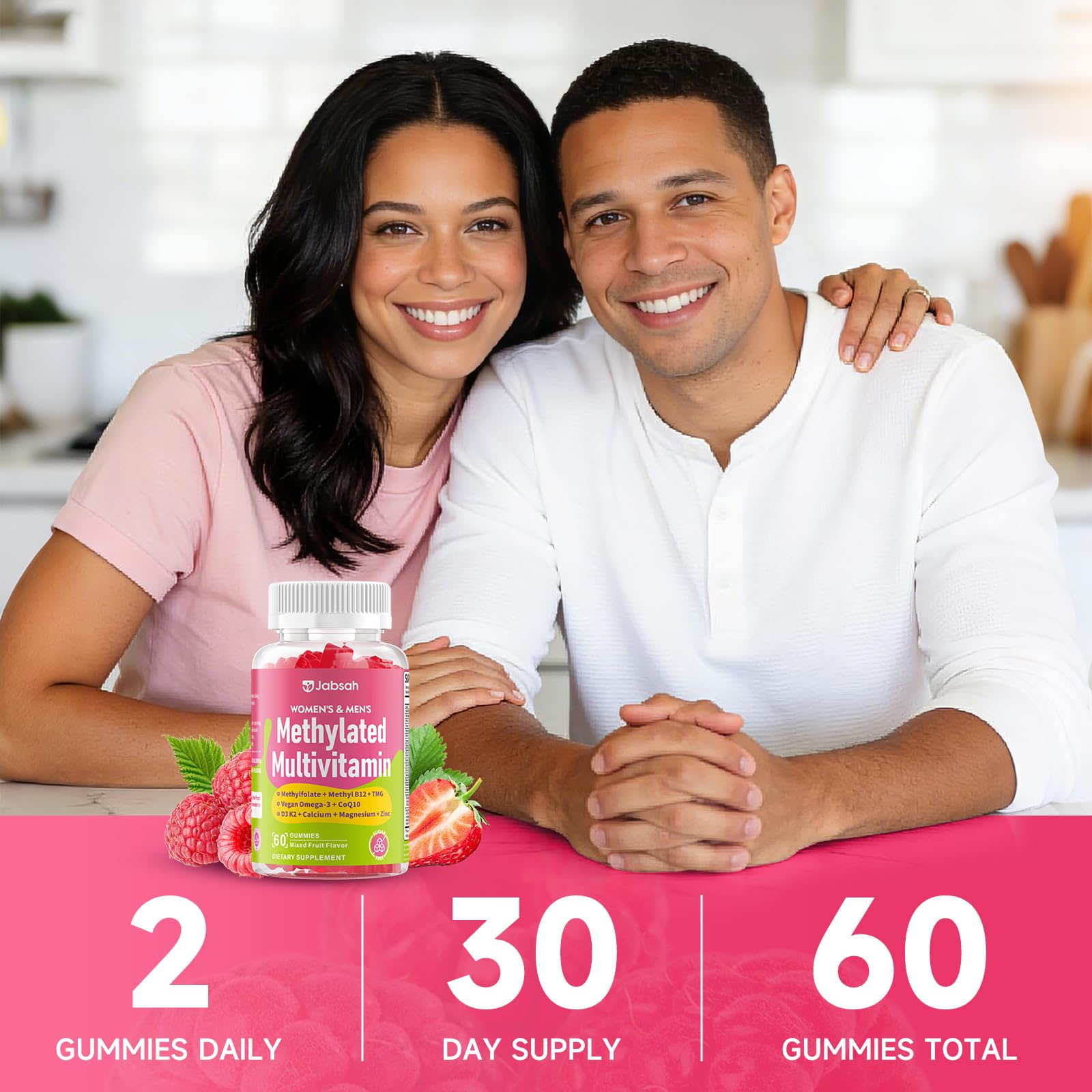 Methylated Vitamin B Complex Gummies for Women & Men, Multivitanins Gummy with Vitamin A, C ,E, Methylfolate & B12, TMG, Calcium, D3 K2 Jabsah uk supplements