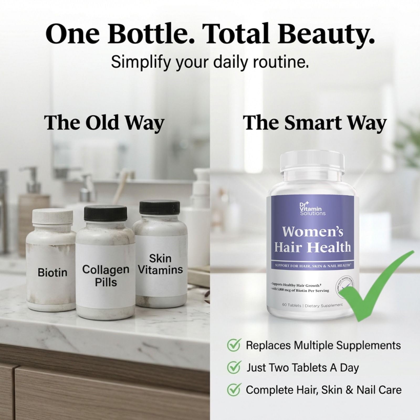 Dr Vitamin Women's Hair Health - Hair, Skin & Nails Support with Biotin & Collagen - 60 Tablets DR VITAMIN SOLUTIONS uk supplements