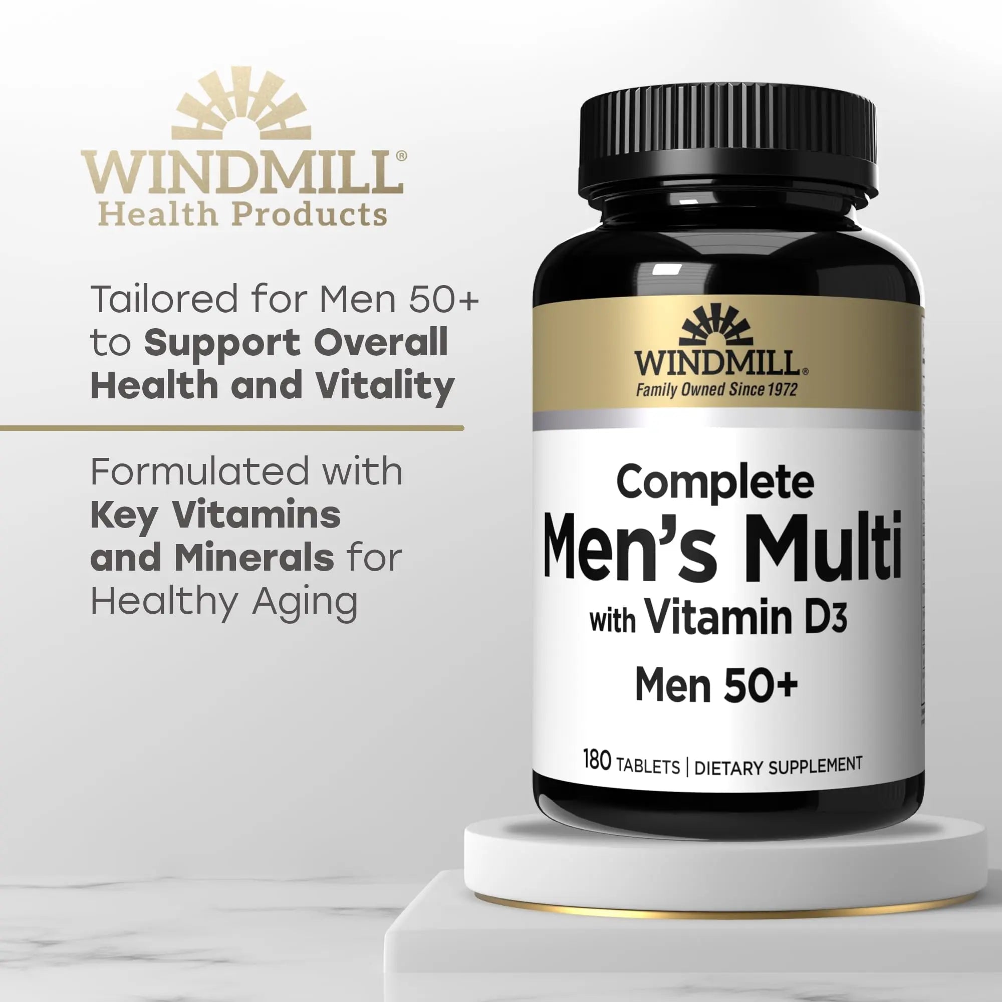 Windmill Natural Vitamins Men’s Multi 50+, with Vitamin D3, Mens Multivitamins for Daily Nutritional Support, Multivitamin for Men, 180 Tablet, 180 Day Supply Windmill uk supplements
