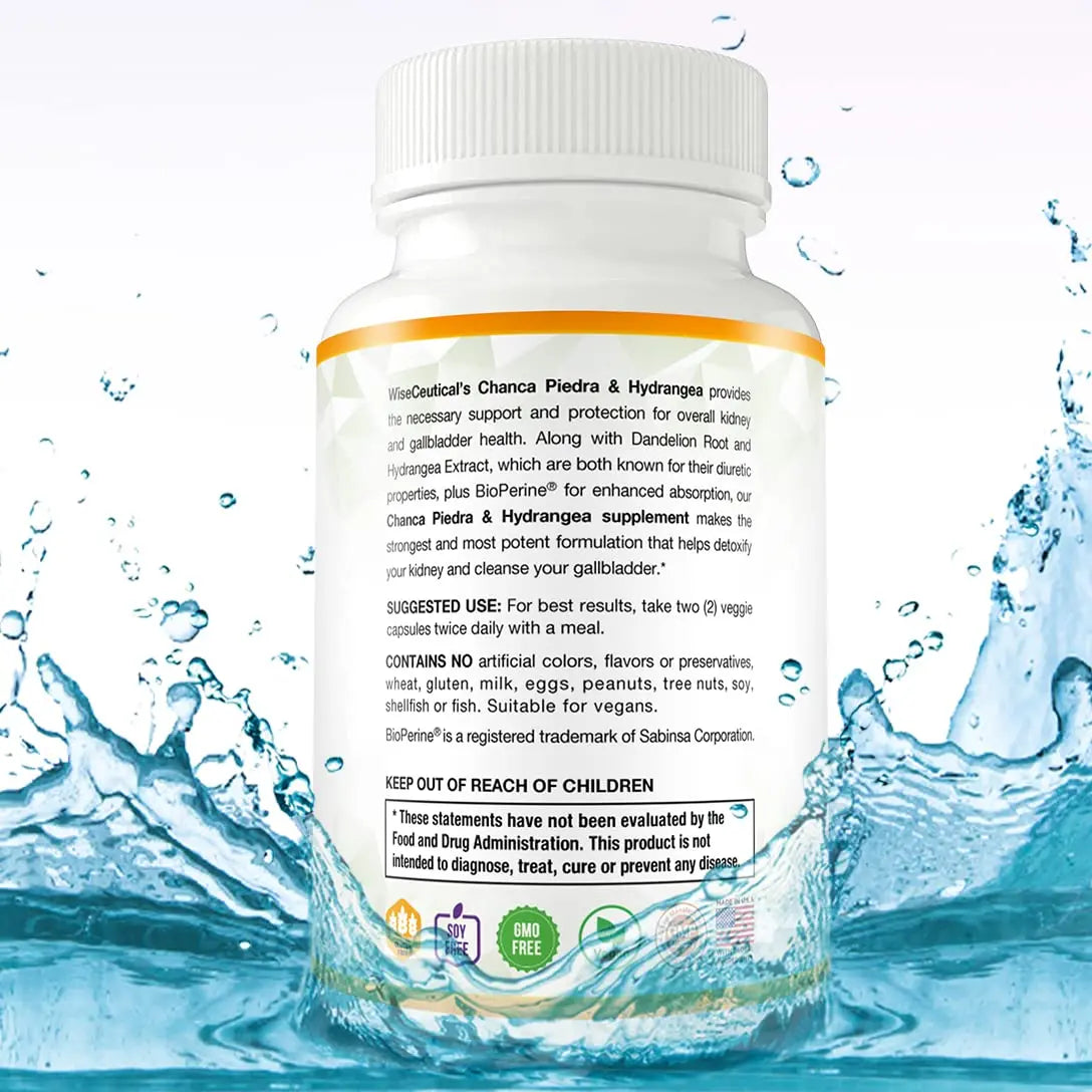 Max Strength Chanca Piedra, Hydrangea & Dandelion Root - Natural Kidney & Gallbladder Formula - Stone Breaker, Flush Impurities, Cleanse Urinary Tract - Enhanced with BioPerine. 60 Veggie Capsules. Wiseceutical uk supplements