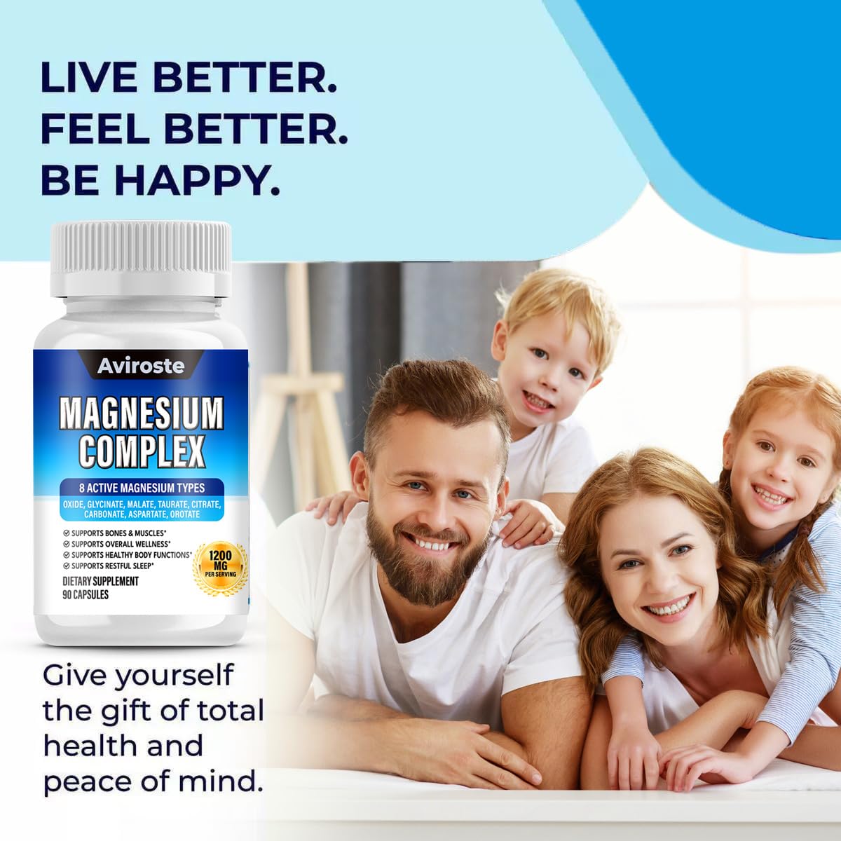 8 in 1 Magnesium Complex Supplement - 8 Elemental 1000mg - Magnesium Glycinate, Citrate, Malate, Taurate - High Absorption,for Muscle, Nerve & Sleep Support - 90 Capsules Aviroste uk supplements