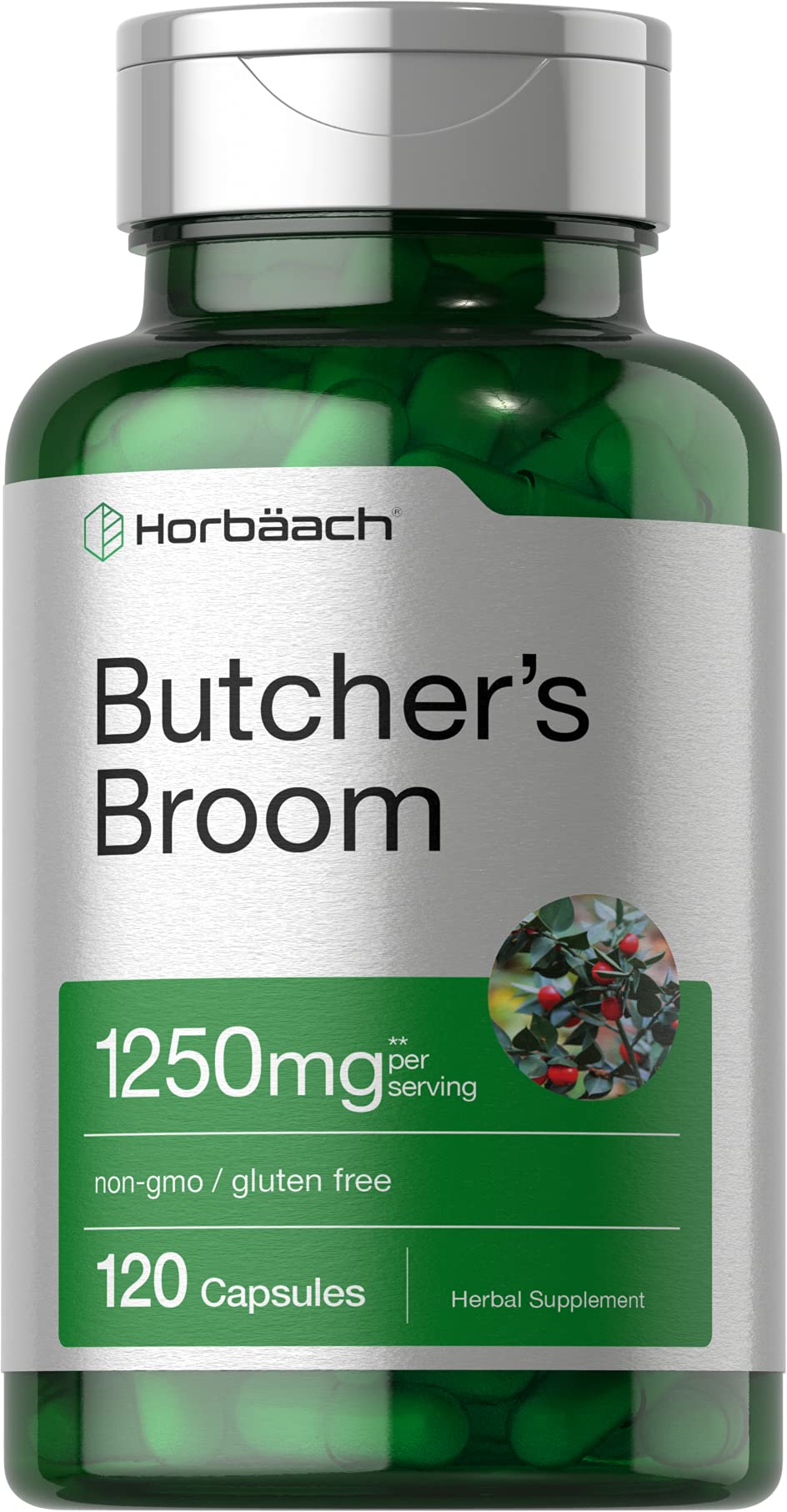 Butchers Broom Capsules 1250mg | 120 Count | Non-GMO, Gluten Free | Traditional Herb Horbäach uk supplements