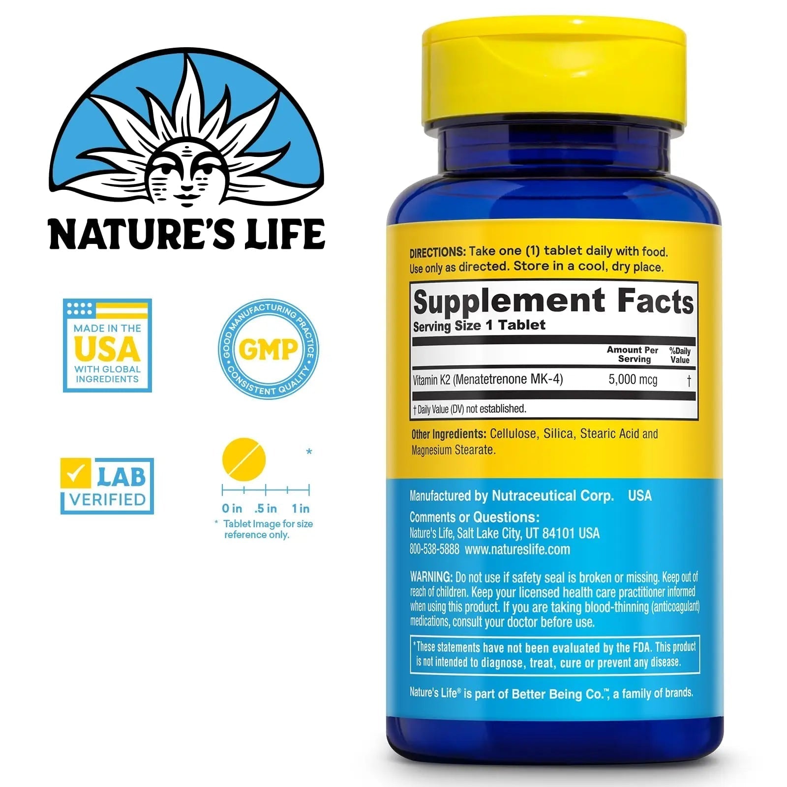 Nature's Life Revitalizing Vitamin K2 - Bone Health, Artery and Heart Health Support - High Potency Vitamin K Supplement as Vitamin K2 MK4 Nature's Life uk supplements